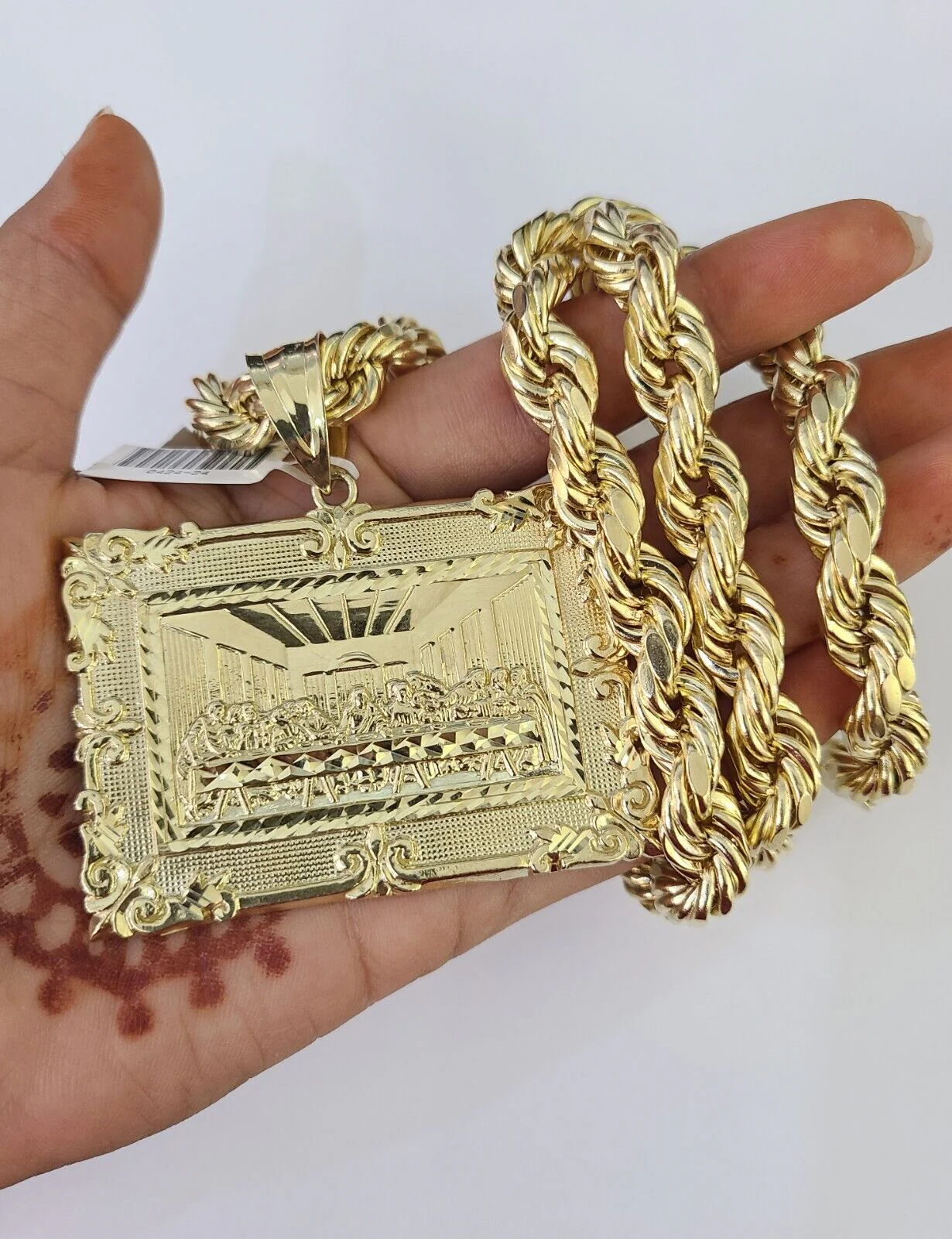 Real 10k Rope Chain Last Supper Charm Set 10mm 20"-30" Inch Necklace Yellow Gold - Image 3