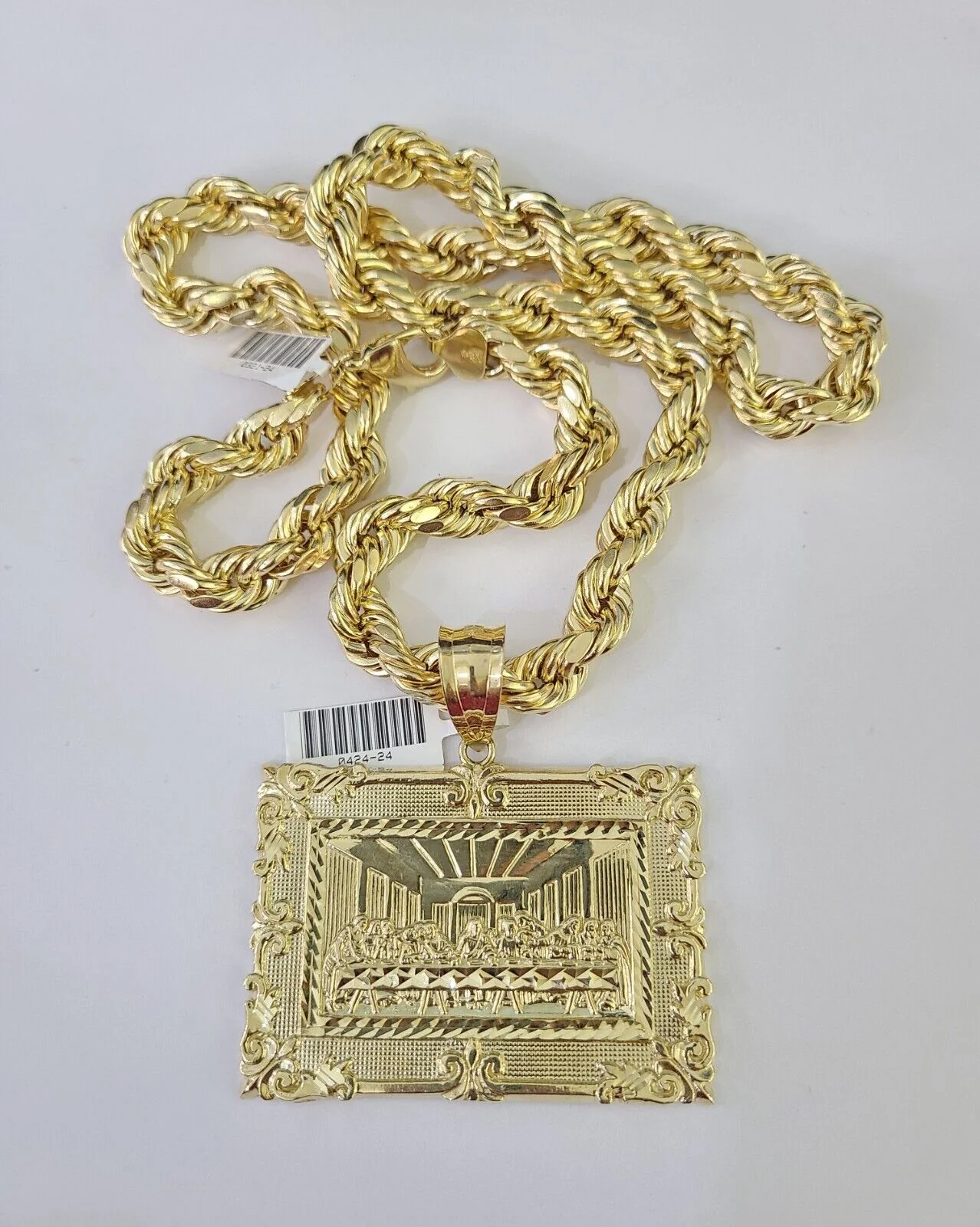 Real 10k Rope Chain Last Supper Charm Set 10mm 20"-30" Inch Necklace Yellow Gold - Image 6