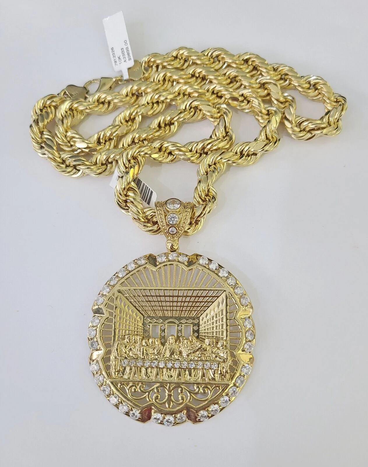Real 10k Rope Chain Last Supper Charm Set 10mm 20"-30" Inch Necklace Yellow Gold - Image 6