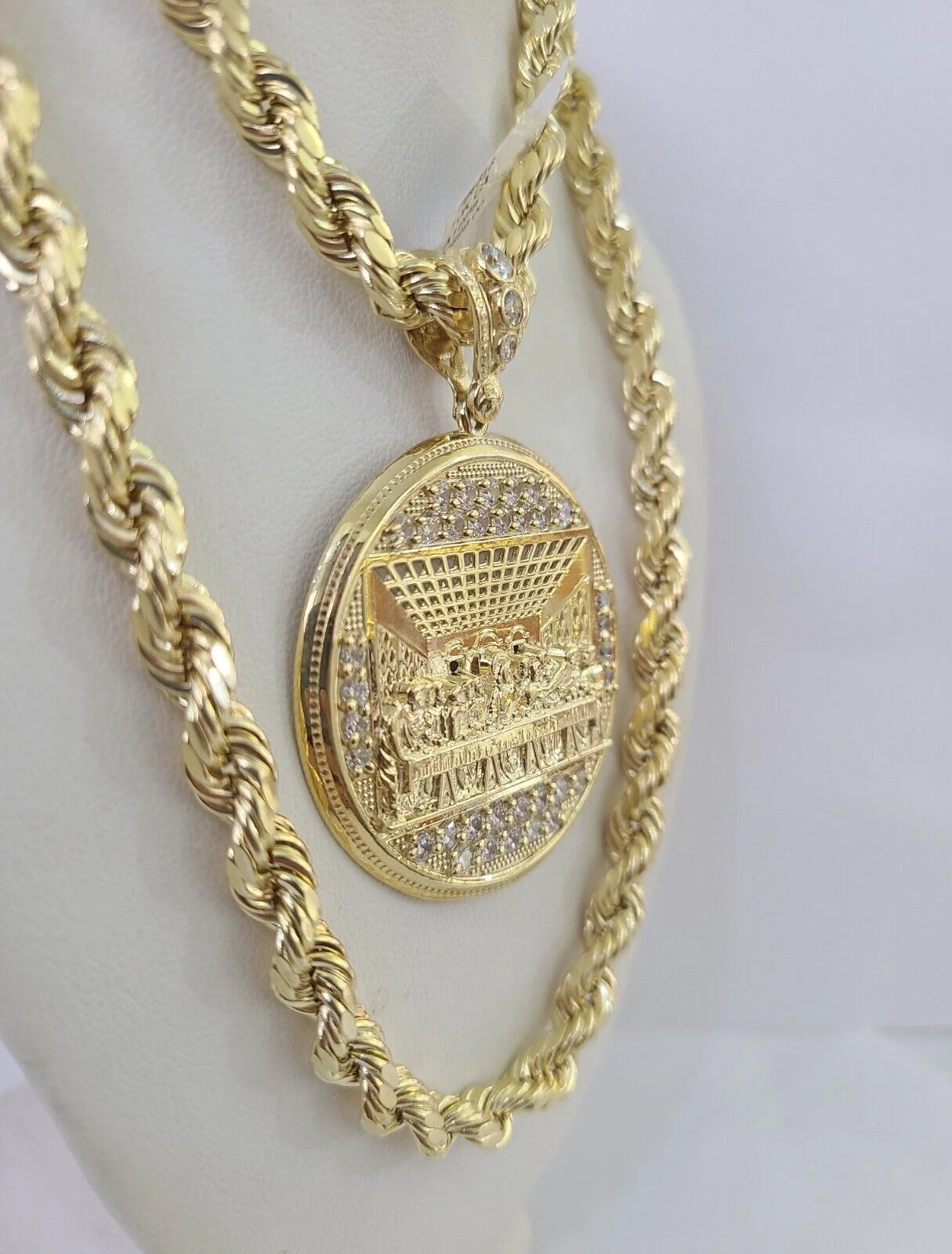 Real 10k Rope Chain Last Supper Charm Set 7mm 20"-28" Inch Necklace Yellow Gold - Image 5