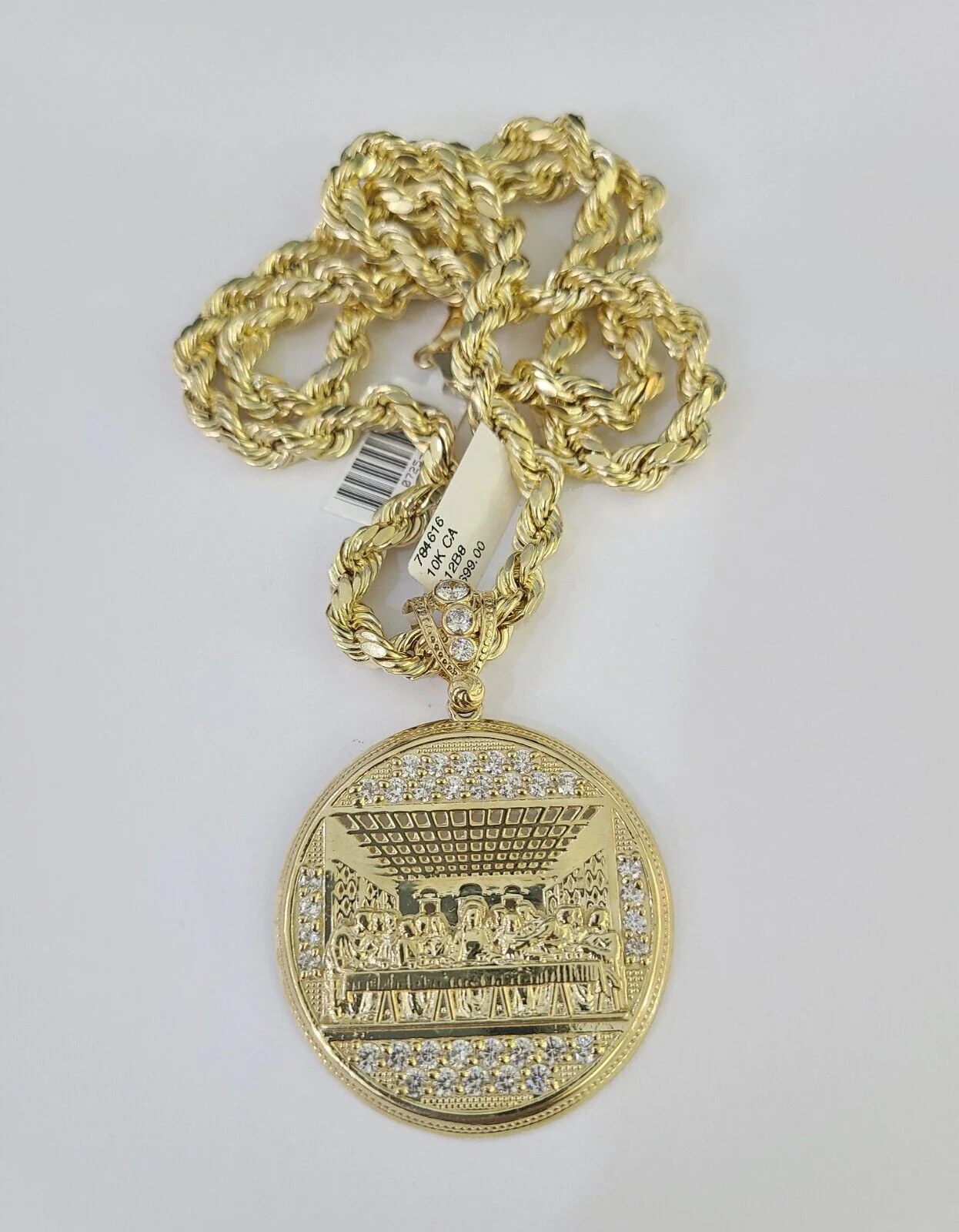 Real 10k Rope Chain Last Supper Charm Set 7mm 20"-28" Inch Necklace Yellow Gold - Image 6