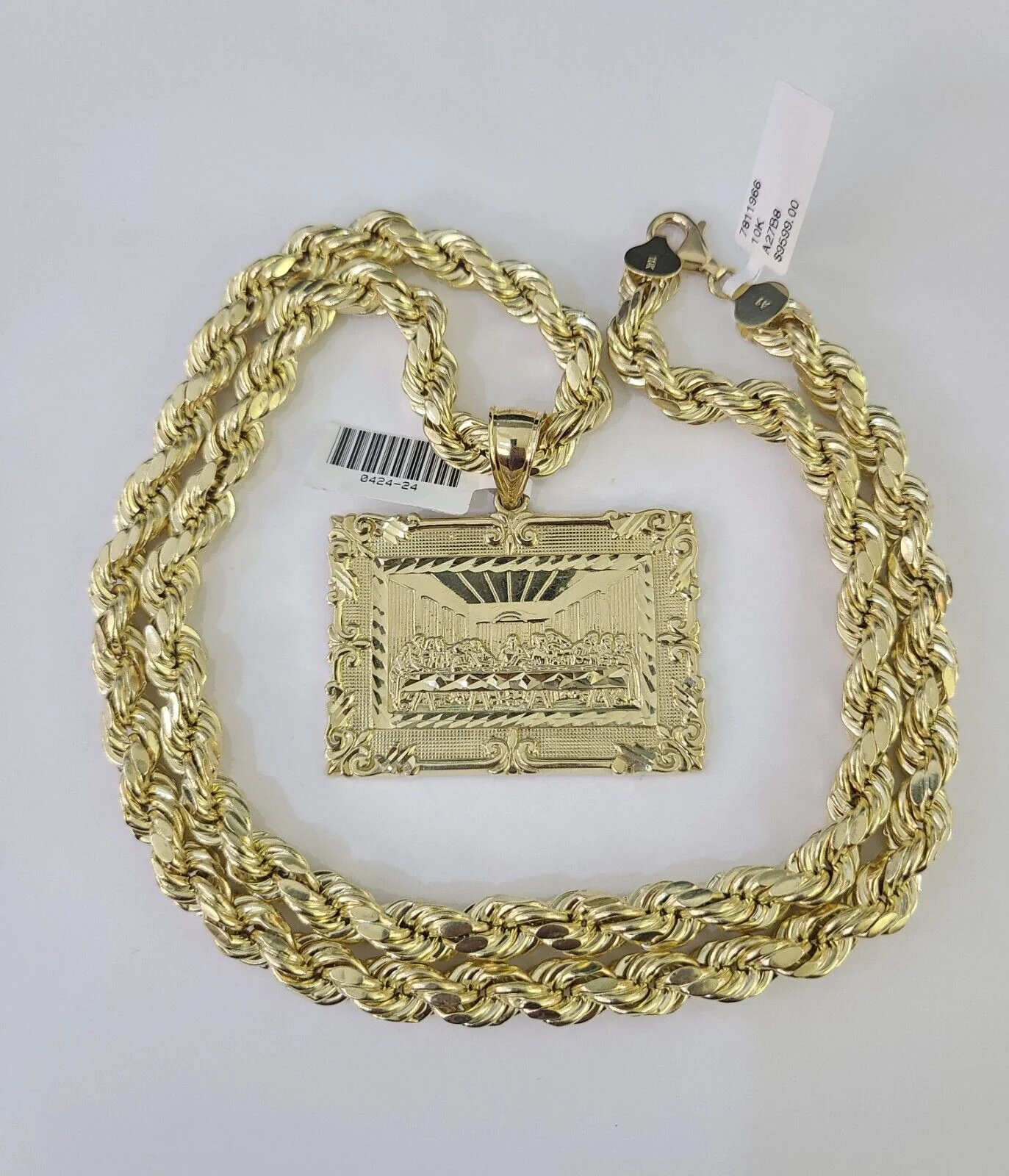 Real 10k Rope Chain Last Supper Charm Set 8mm 20"-30" Inch Necklace Gold - Image 3