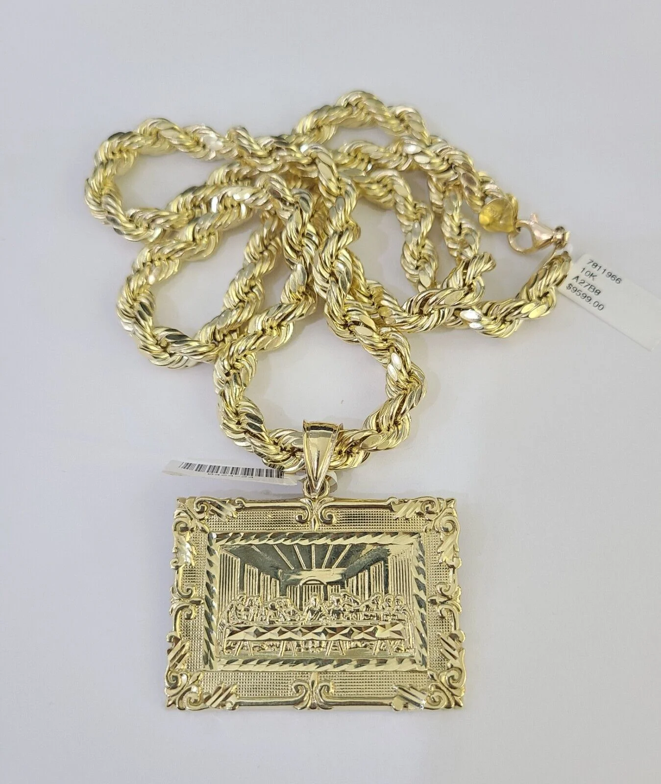 Real 10k Rope Chain Last Supper Charm Set 8mm 20"-30" Inch Necklace Gold - Image 5