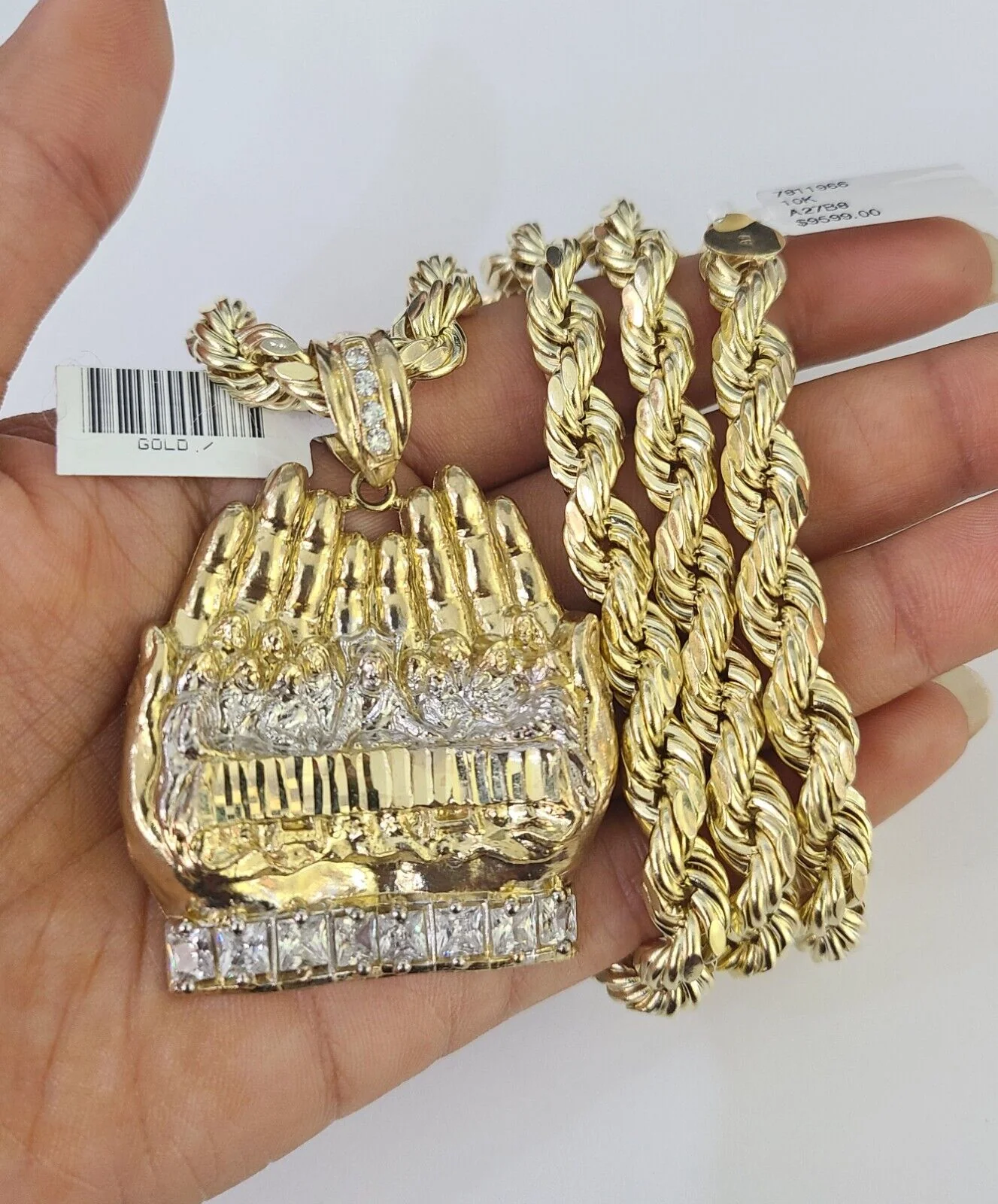 Real 10k Rope Chain Last Supper Charm Set 8mm 20"-30" Inch Necklace Yellow Gold - Image 4