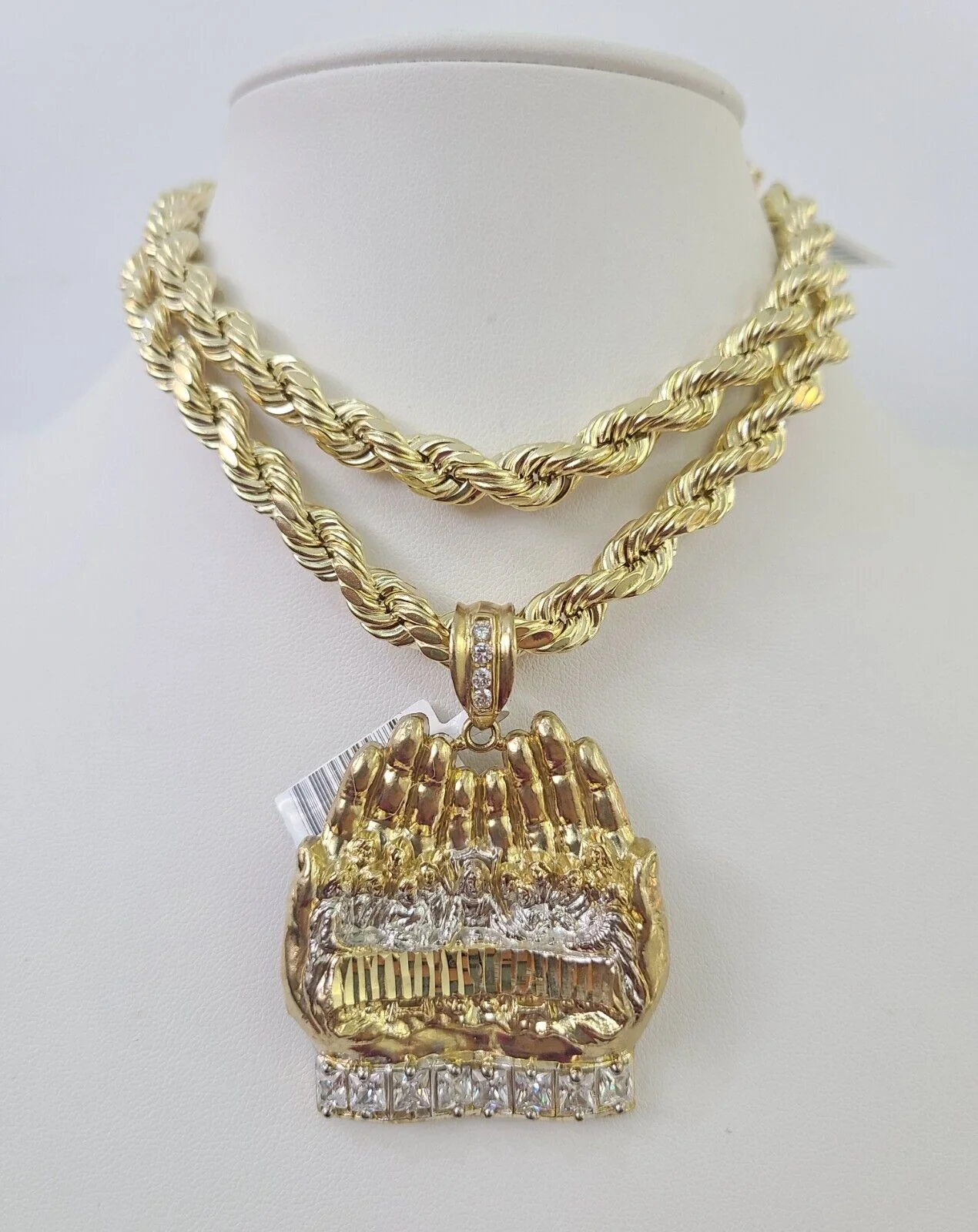 Real 10k Rope Chain Last Supper Charm Set 8mm 20"-30" Inch Necklace Yellow Gold - Image 6