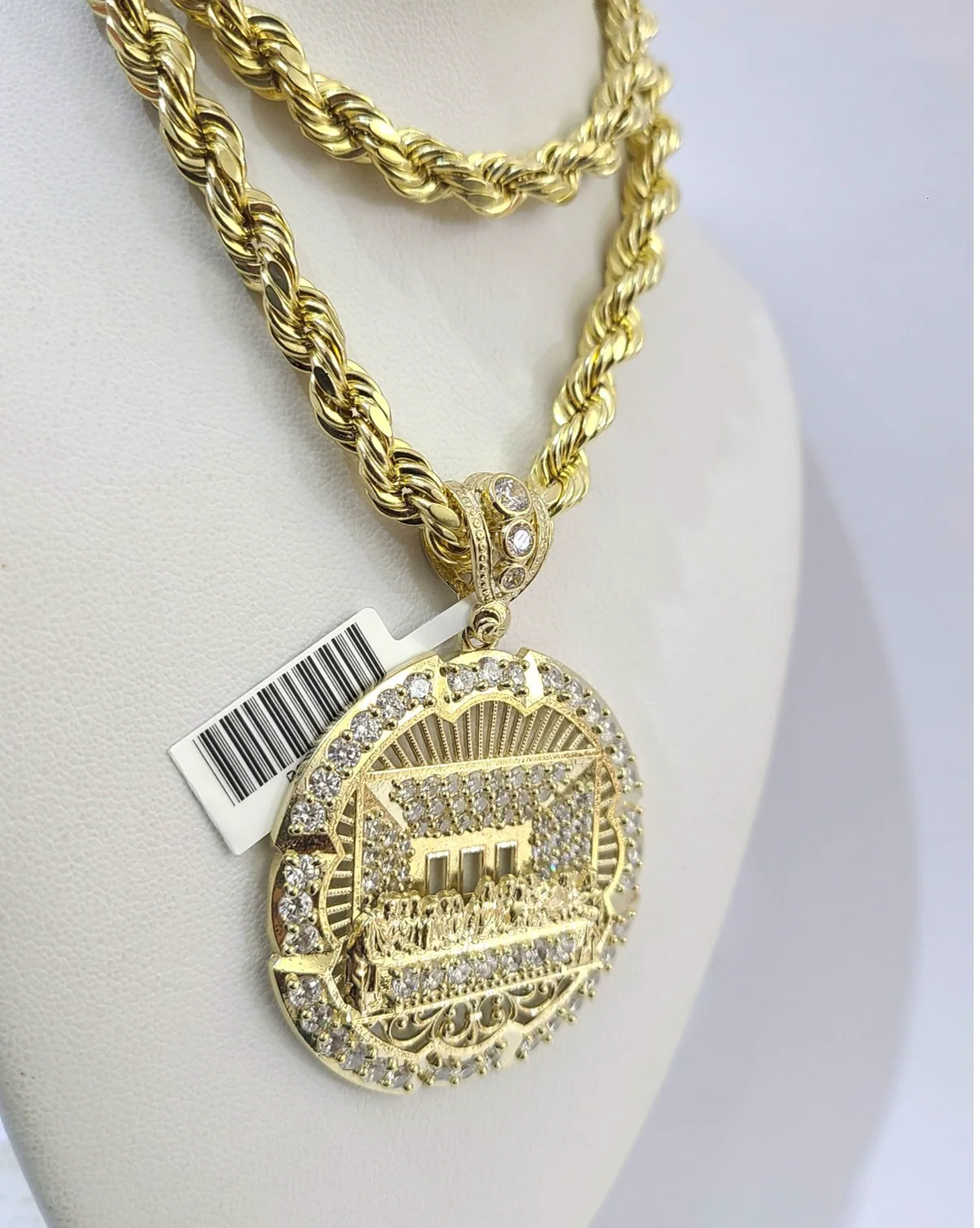 Real 10k Rope Chain Last Supper Necklace Pendant Set 7mm 20"-30" Gold Men - Image 2