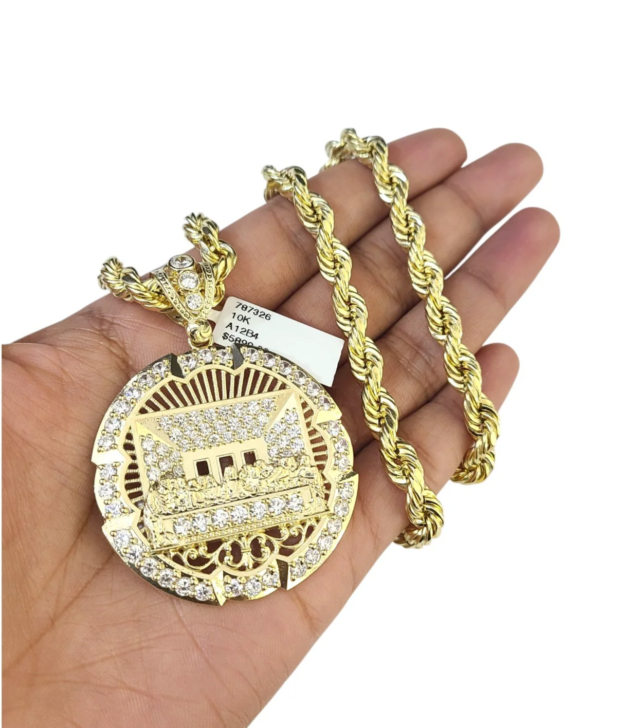 Real 10k Rope Chain Last Supper Necklace Pendant Set 7mm 20"-30" Gold Men - Image 3