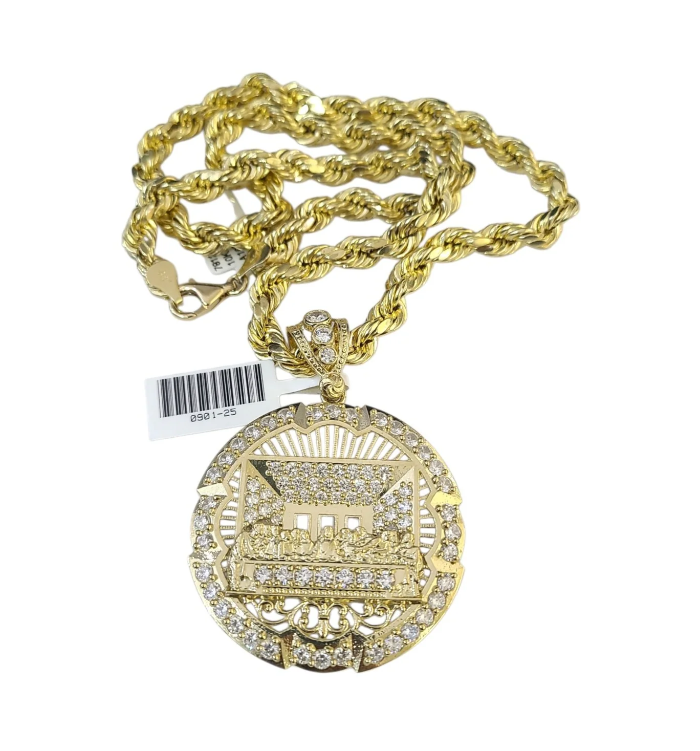 Real 10k Rope Chain Last Supper Necklace Pendant Set 7mm 20"-30" Gold Men - Image 4