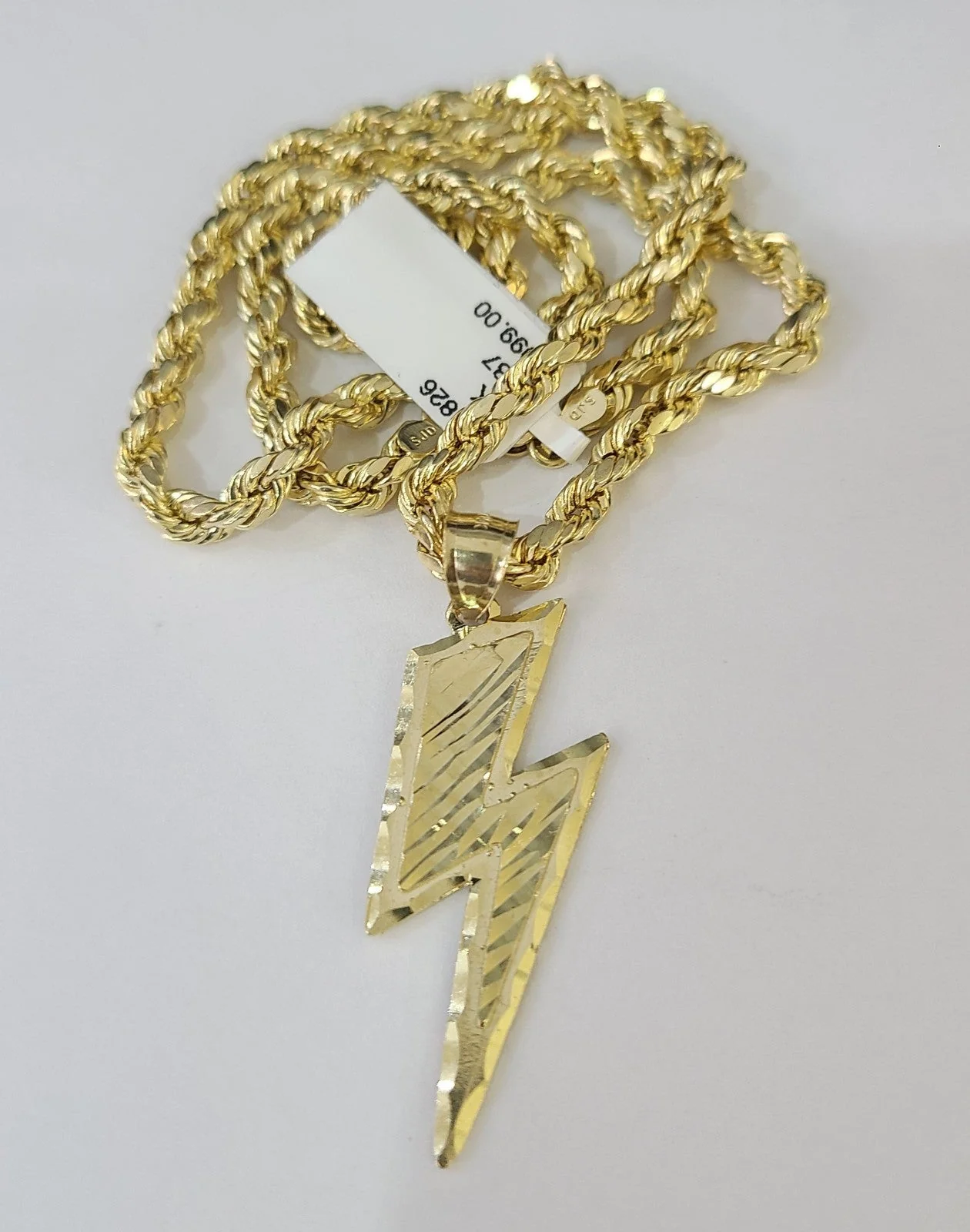 Real 10k Rope Chain Lightning Bolt Charm Necklace Pendant Set 4mm 18"-28" Gold - Image 5