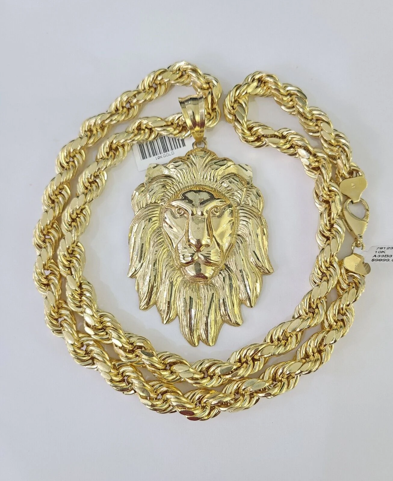 Real 10k Rope Chain Lion Charm Set 10mm 20"-30" Inch Necklace Yellow Gold - Image 3