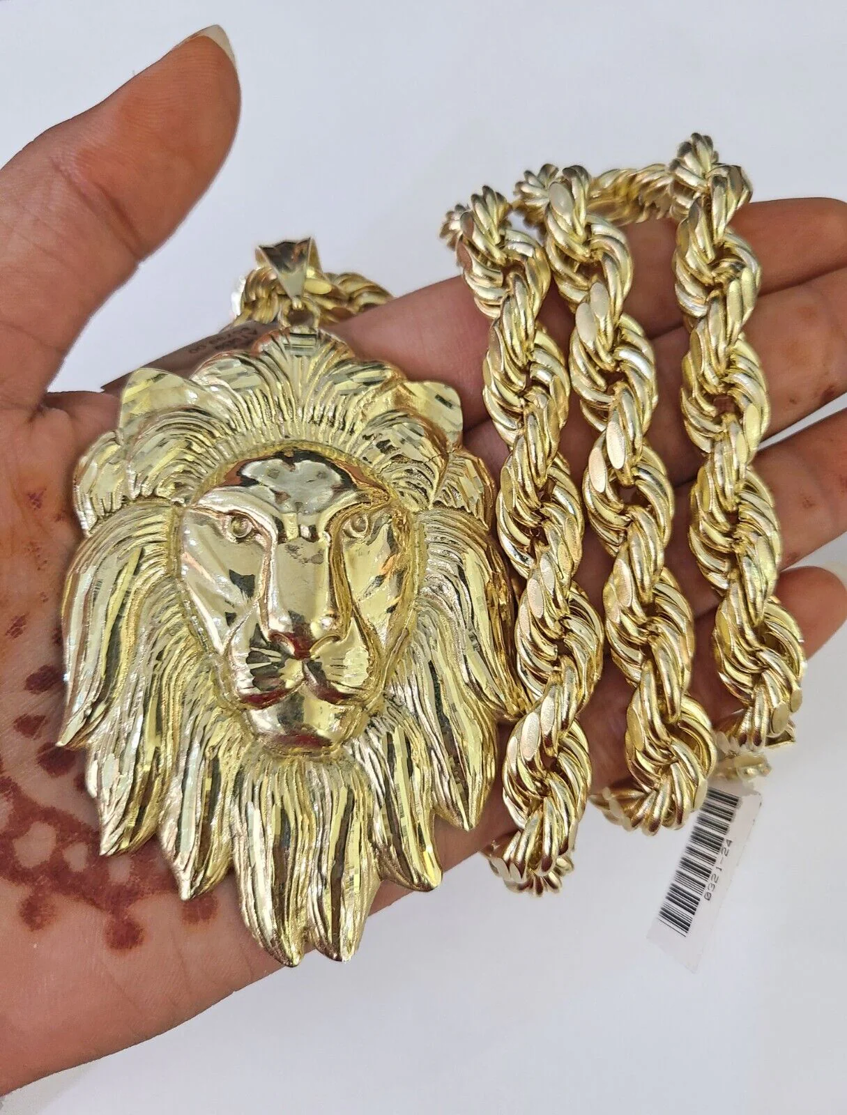 Real 10k Rope Chain Lion Charm Set 10mm 20"-30" Inch Necklace Yellow Gold - Image 4