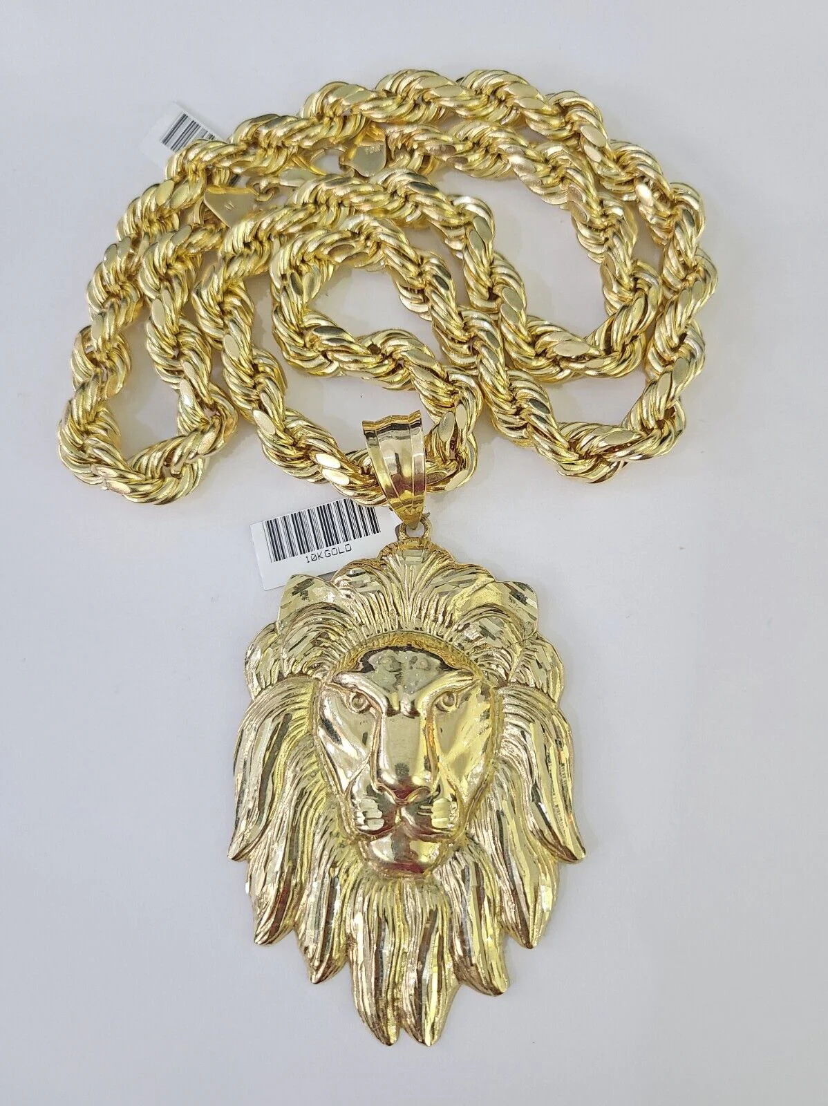 Real 10k Rope Chain Lion Charm Set 10mm 20"-30" Inch Necklace Yellow Gold - Image 5