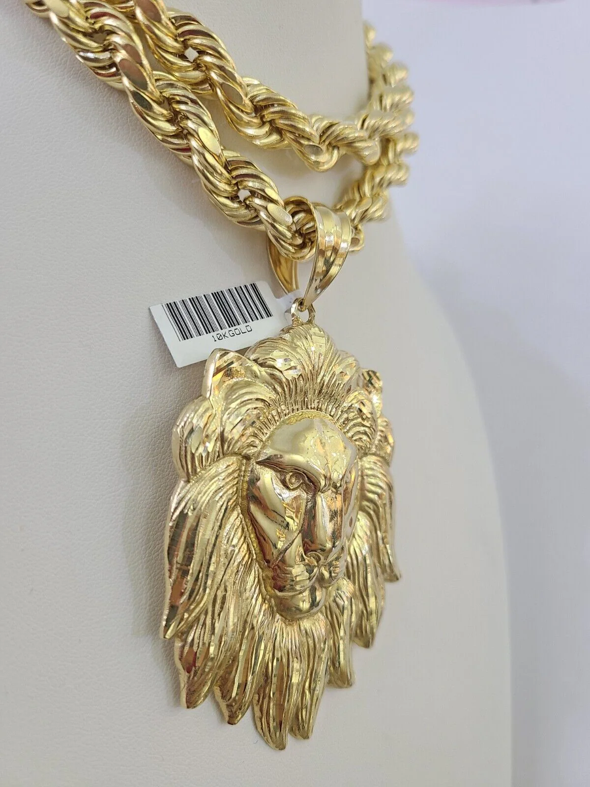 Real 10k Rope Chain Lion Charm Set 10mm 20"-30" Inch Necklace Yellow Gold - Image 6