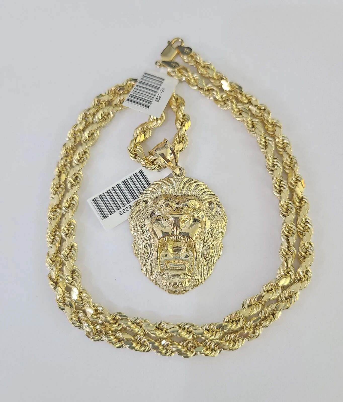 Real 10k Rope Chain Lion Charm Set 5mm 20"-30" Inch Necklace Yellow Gold - Image 3