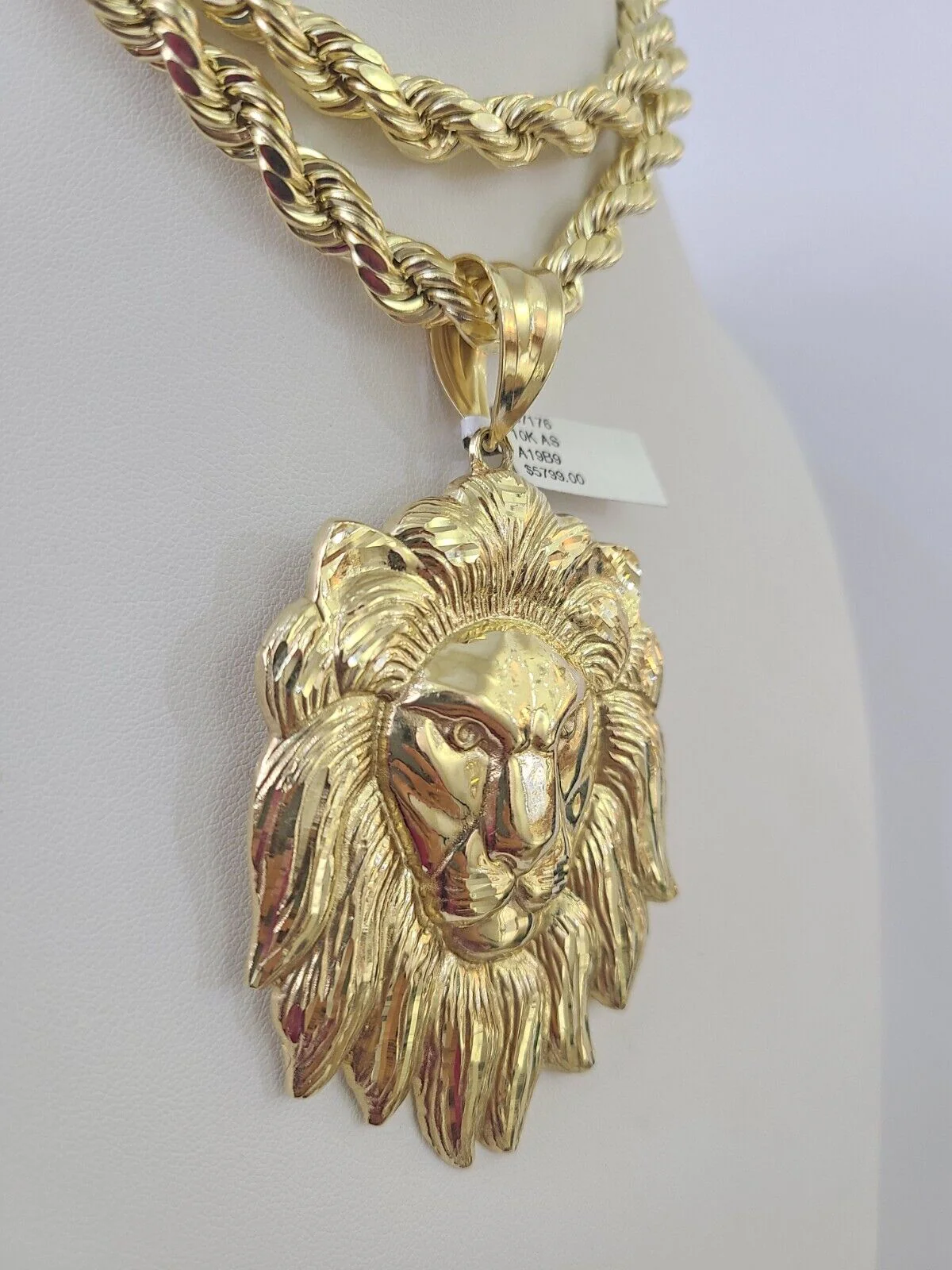Real 10k Rope Chain Lion Head Charm Set 8mm 20"-30" Inch Necklace Yellow Gold - Image 2