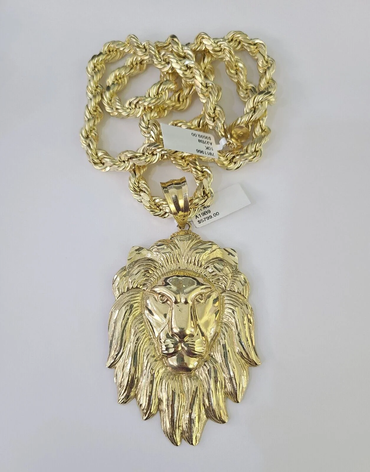 Real 10k Rope Chain Lion Head Charm Set 8mm 20"-30" Inch Necklace Yellow Gold - Image 6