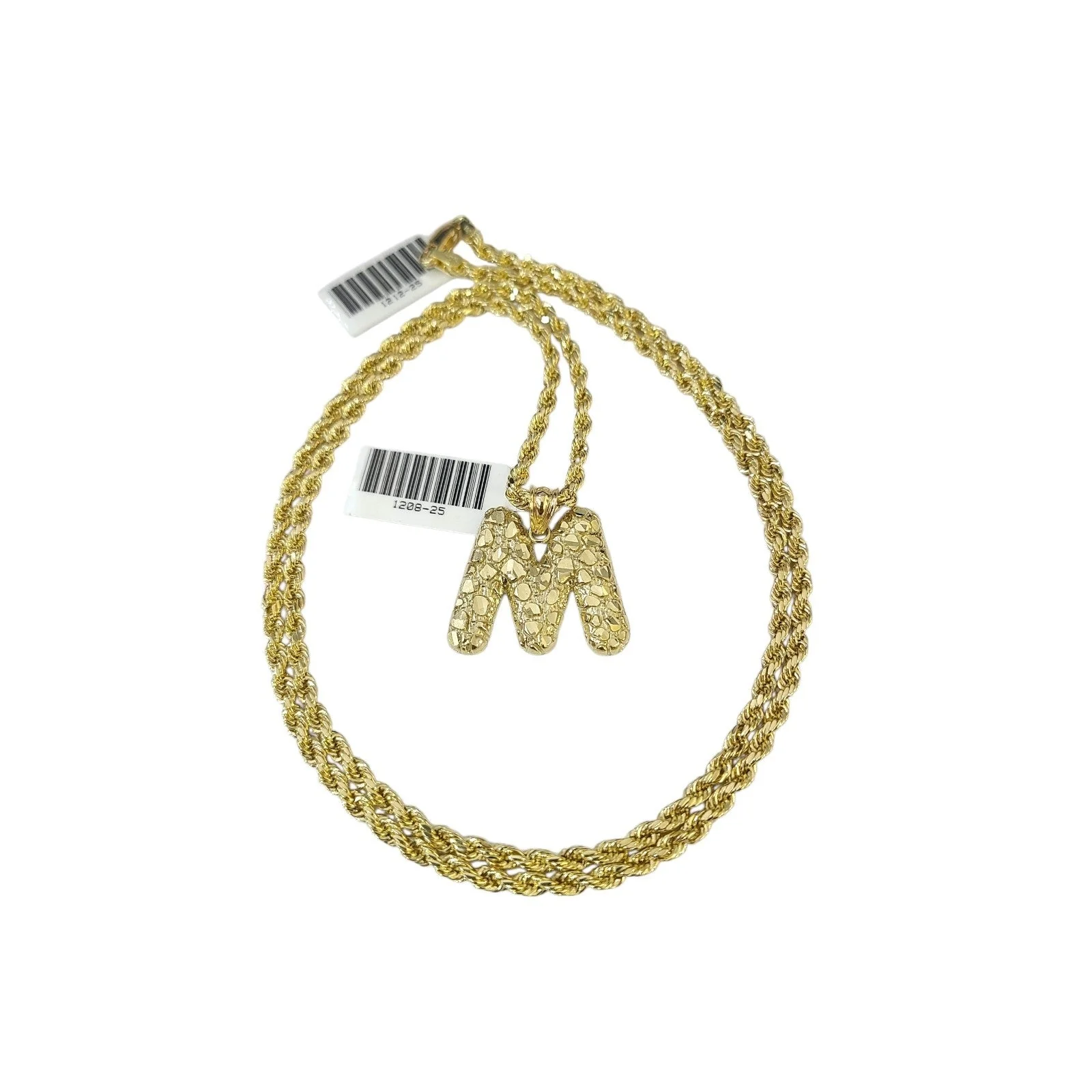 Real 10k Rope Chain M Initial Charm Necklace 3mm 18"-28" Nugget Set Pendant Gold - Image 3