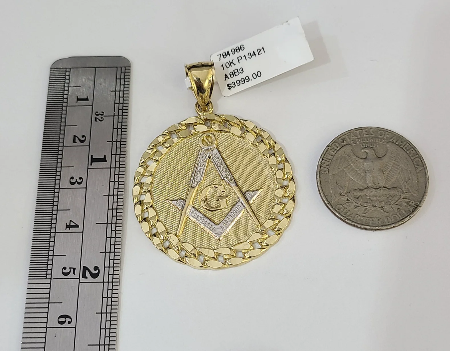 Real 10k Rope Chain Masonic Charm Necklace Pendant Set 4mm 18"-28" Gold - Image 2