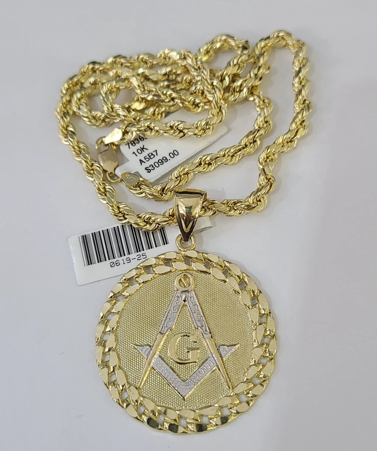 Real 10k Rope Chain Masonic Charm Necklace Pendant Set 4mm 18"-28" Gold - Image 4