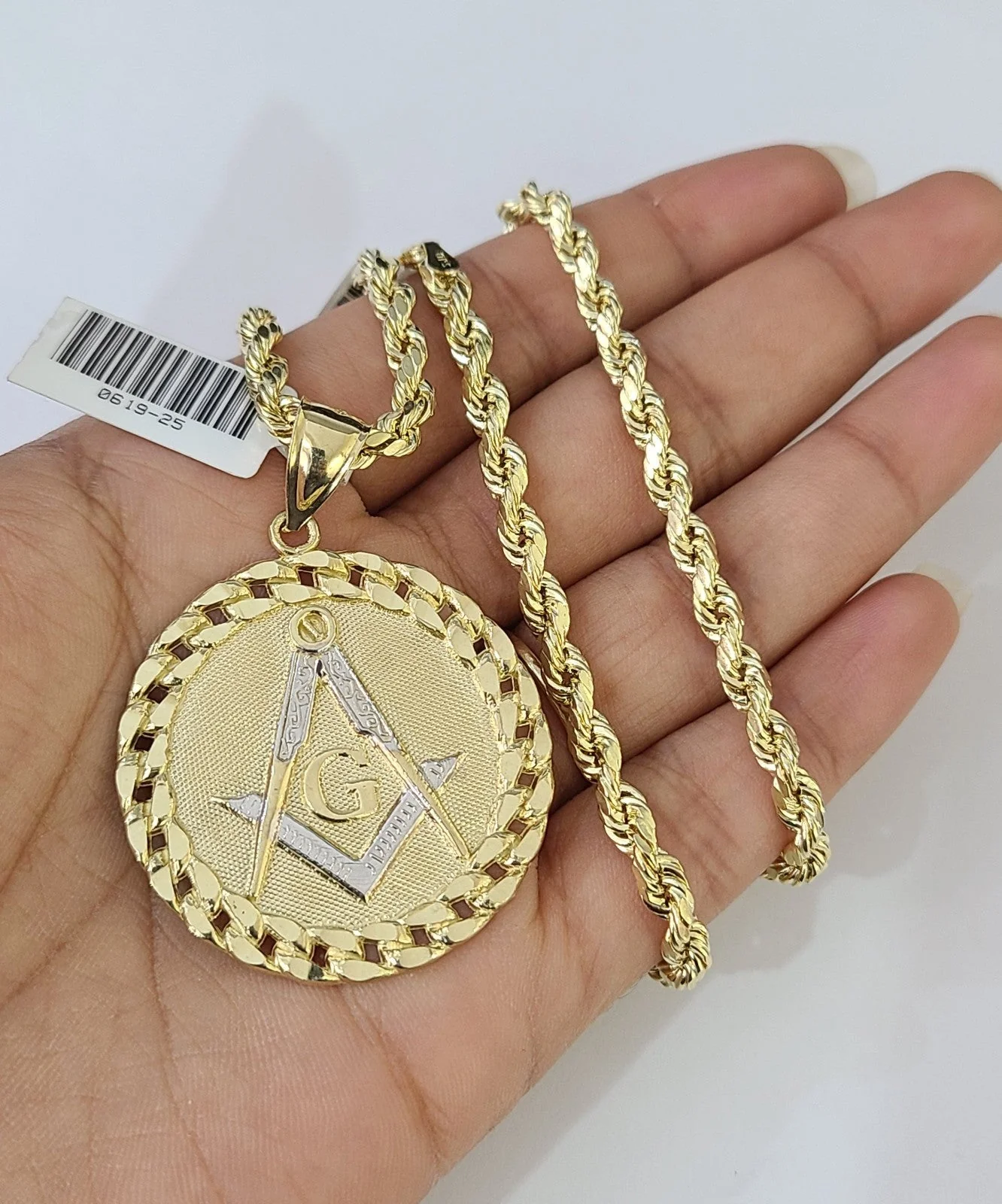 Real 10k Rope Chain Masonic Charm Necklace Pendant Set 4mm 18"-28" Gold - Image 5