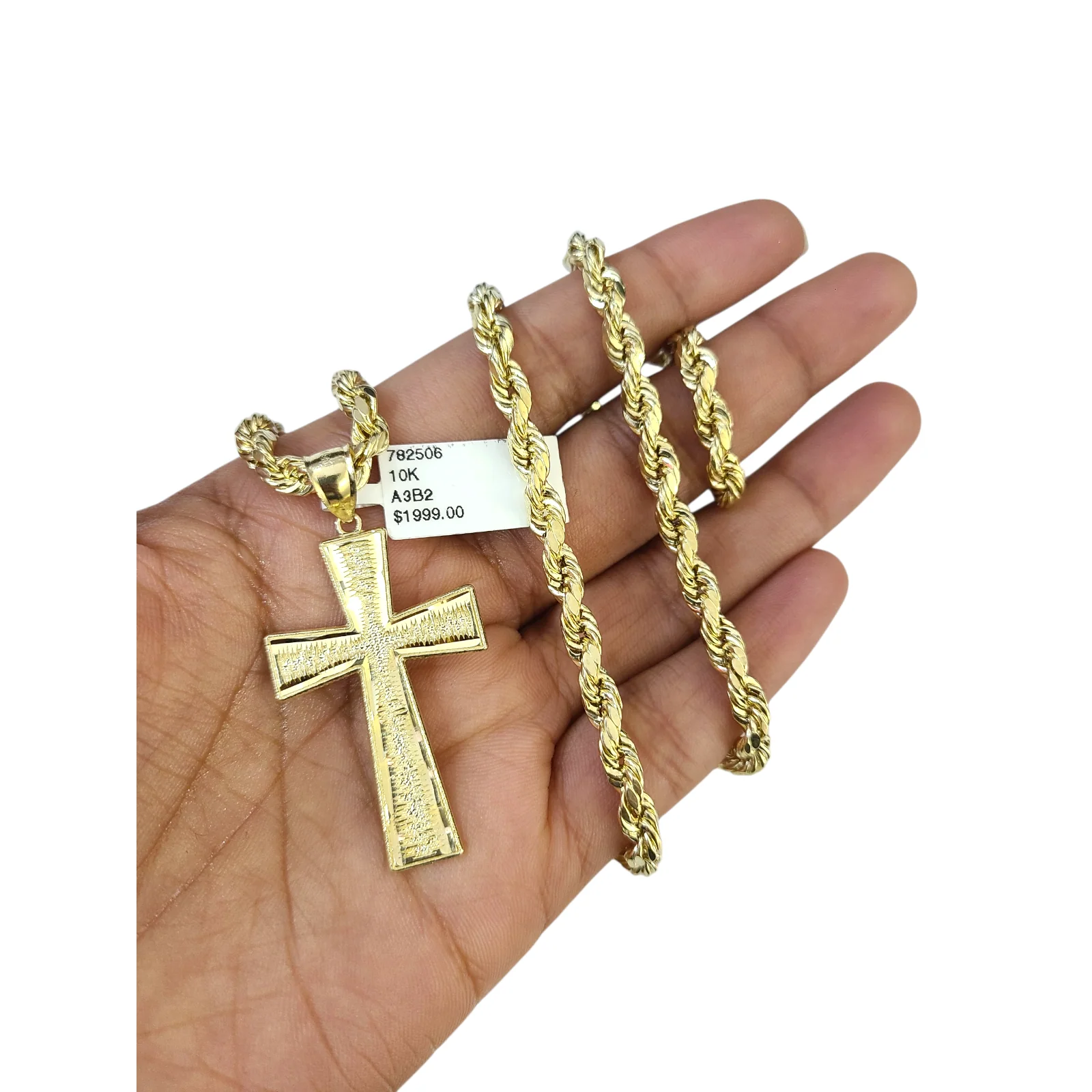 Real 10k Rope Chain Necklace Cross Charm Pendant Set 5mm 20"-30" Gold - Image 3