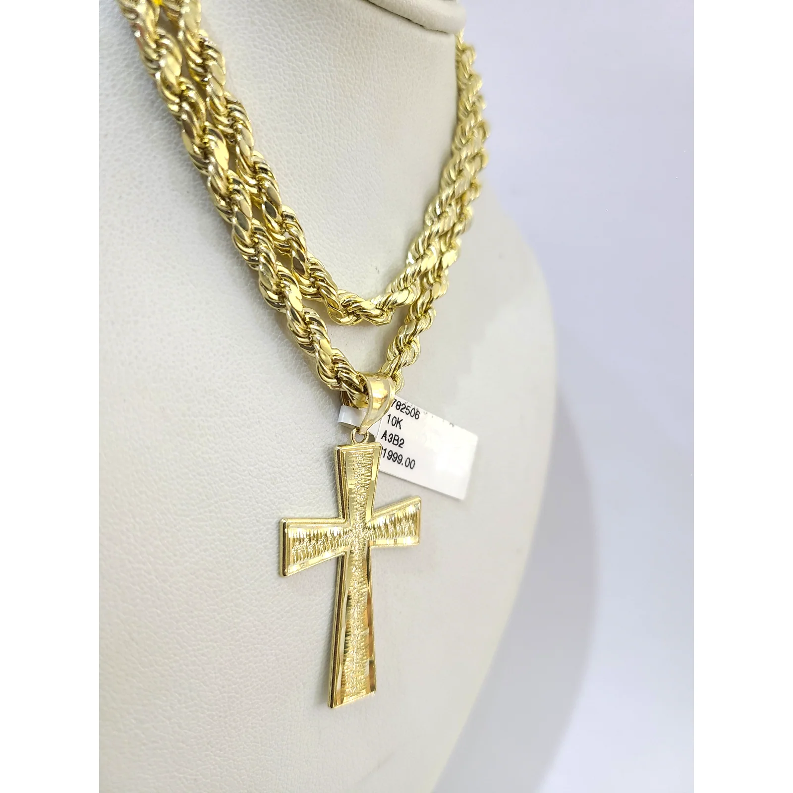 Real 10k Rope Chain Necklace Cross Charm Pendant Set 5mm 20"-30" Gold - Image 6