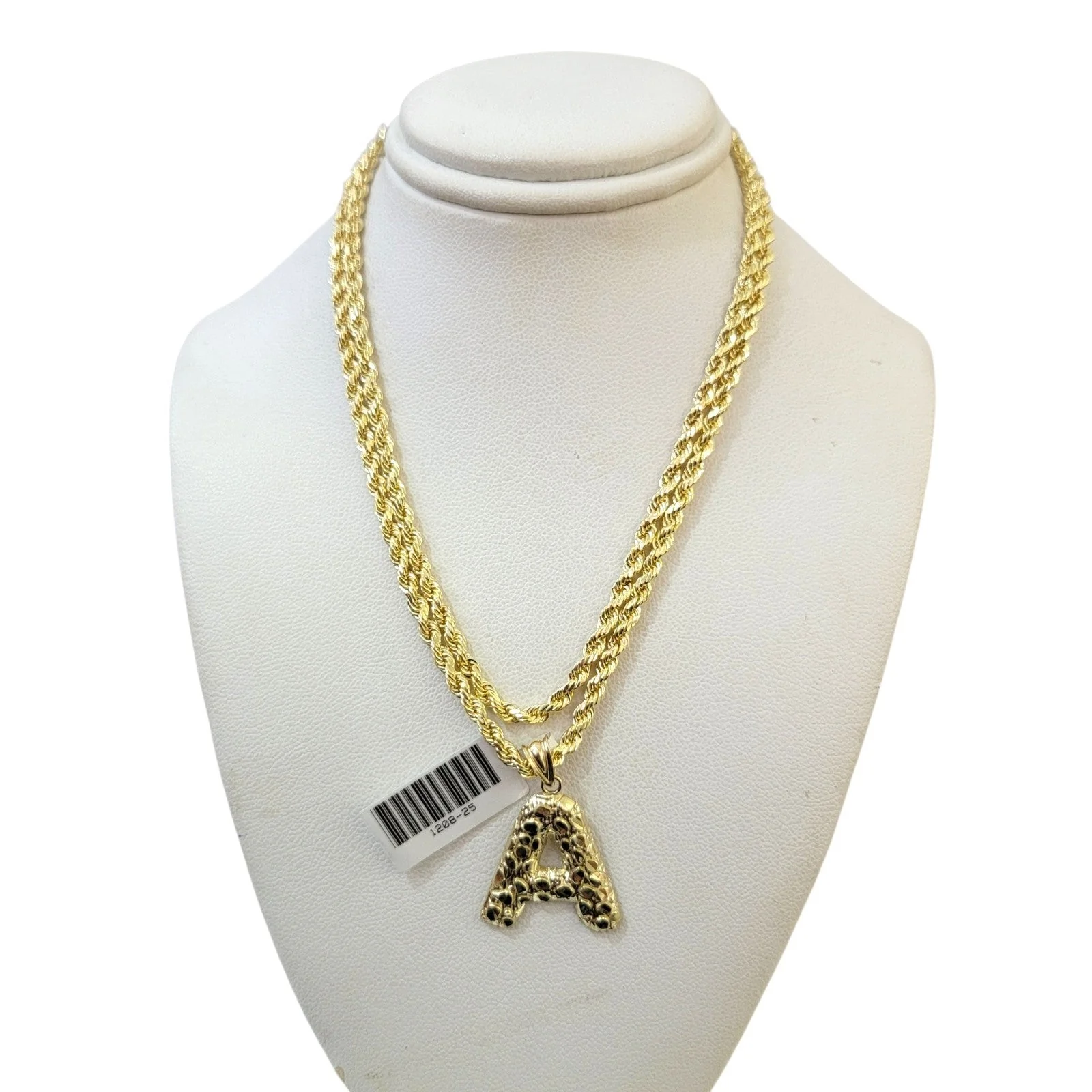Real 10k Rope Chain Necklace Nugget A Initial Charm Pendant Set 3mm 18"-28" Gold - Image 6