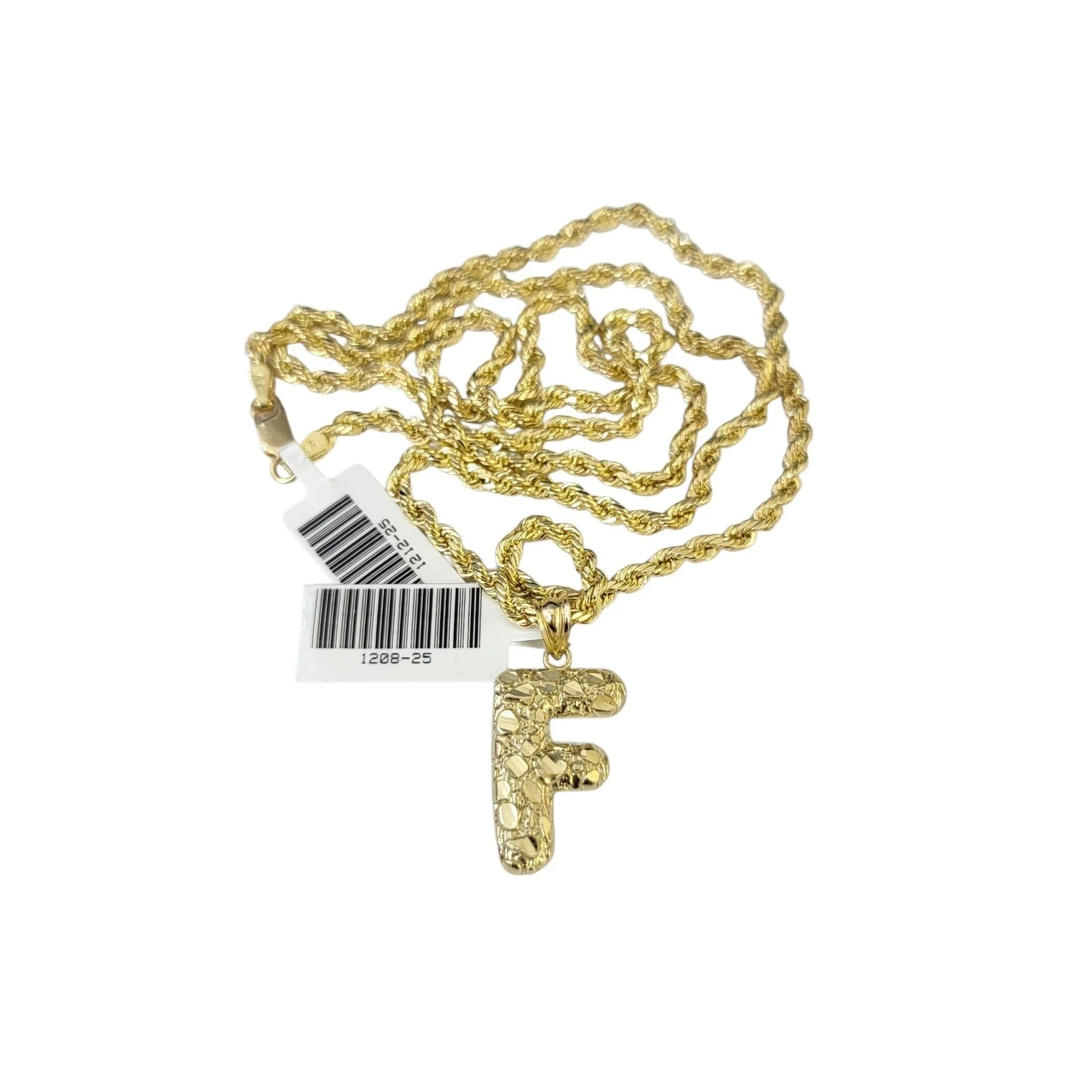 Real 10k Rope Chain Necklace Nugget F Initial Charm Set 3mm 18"-28" Pendant Gold - Image 3