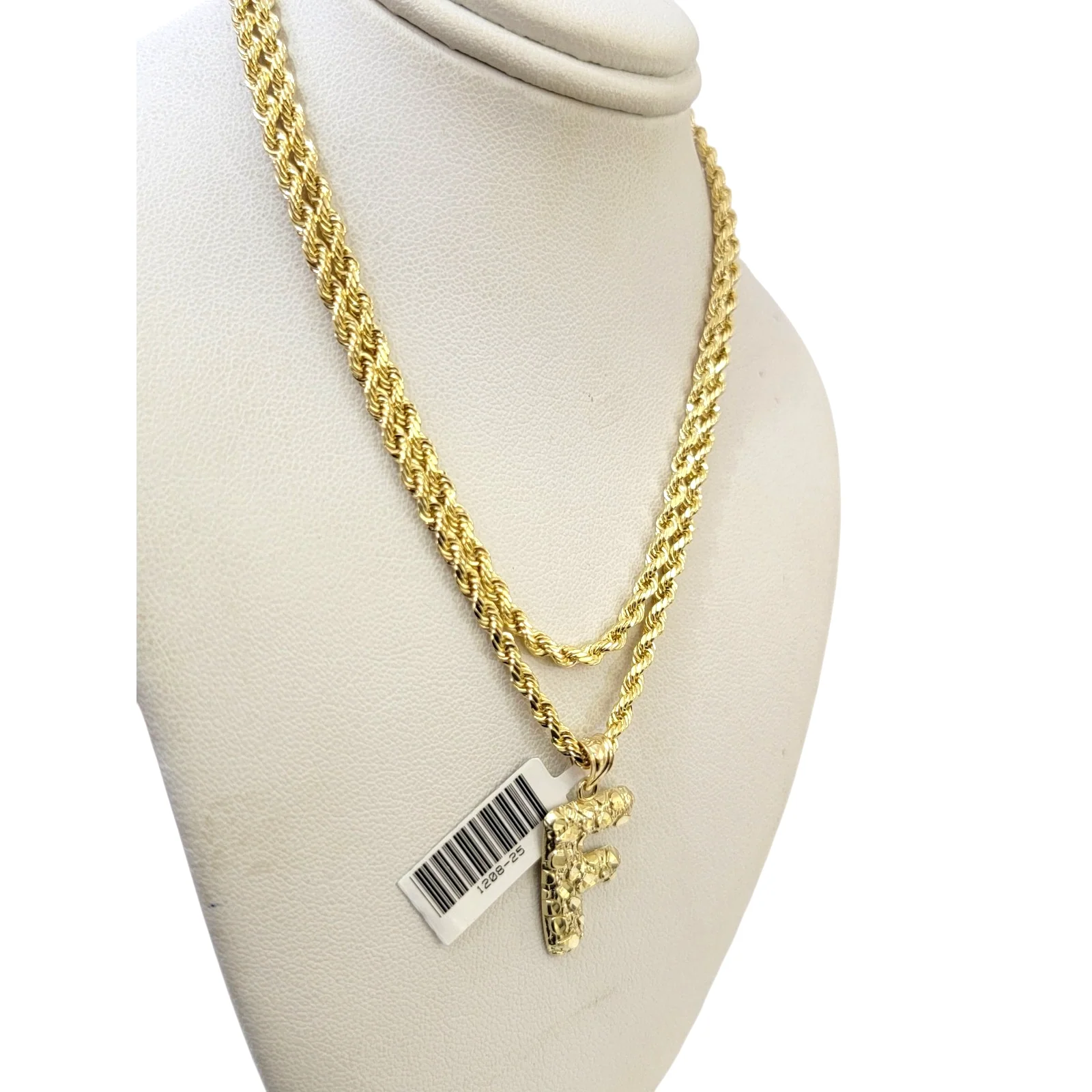 Real 10k Rope Chain Necklace Nugget F Initial Charm Set 3mm 18"-28" Pendant Gold - Image 4