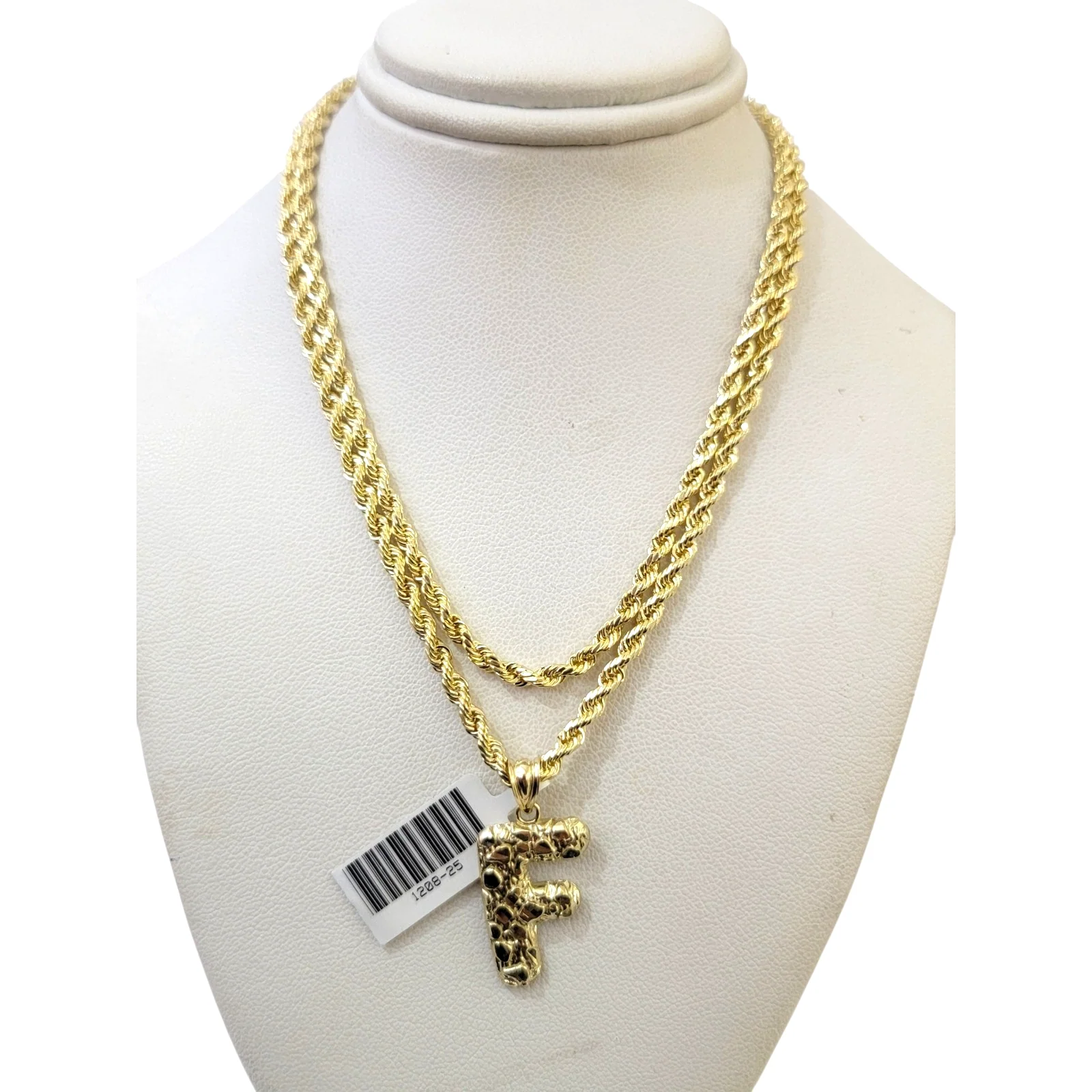 Real 10k Rope Chain Necklace Nugget F Initial Charm Set 3mm 18"-28" Pendant Gold - Image 6