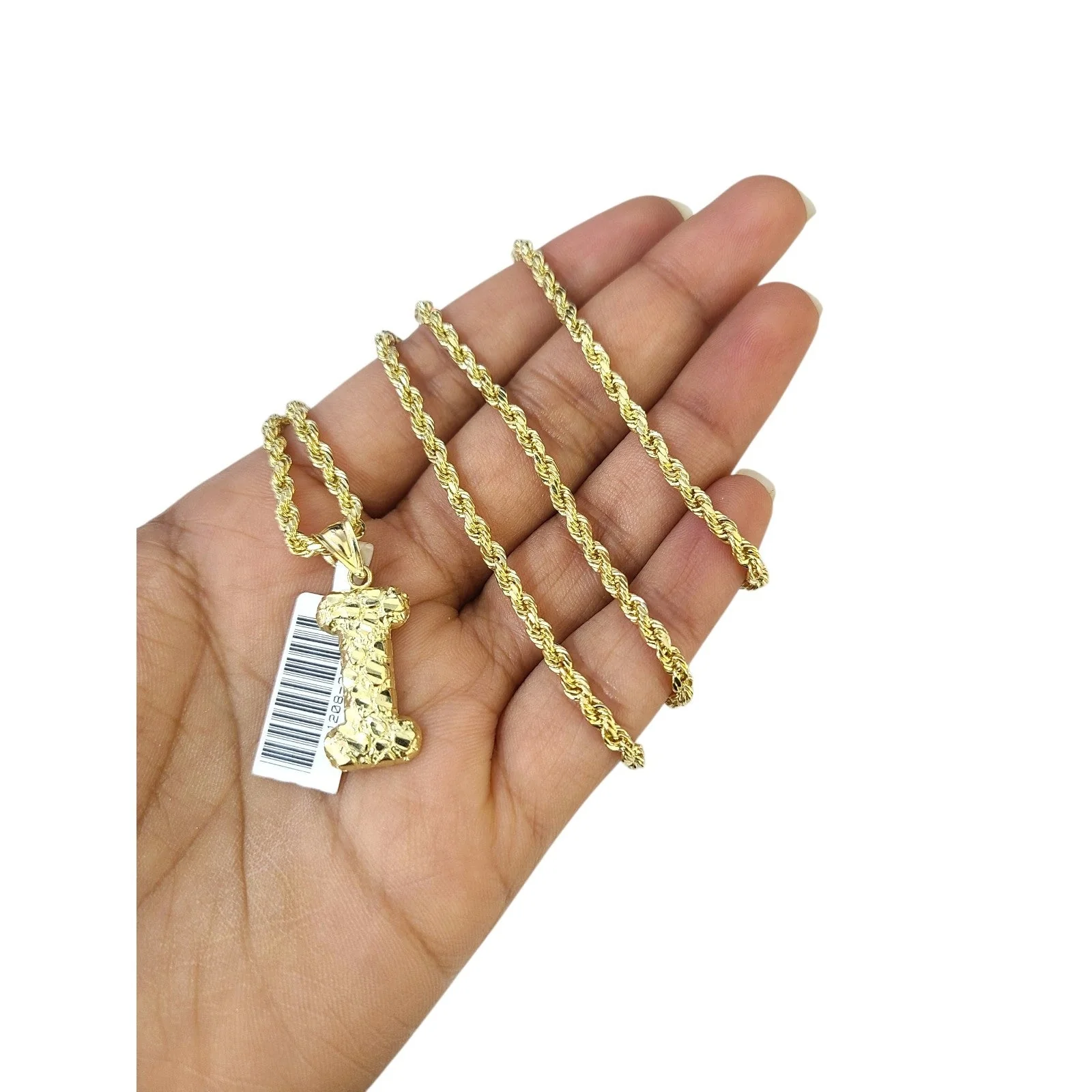 Real 10k Rope Chain Necklace Nugget I Initial Charm Set 3mm 18"-28" Pendant Gold - Image 2