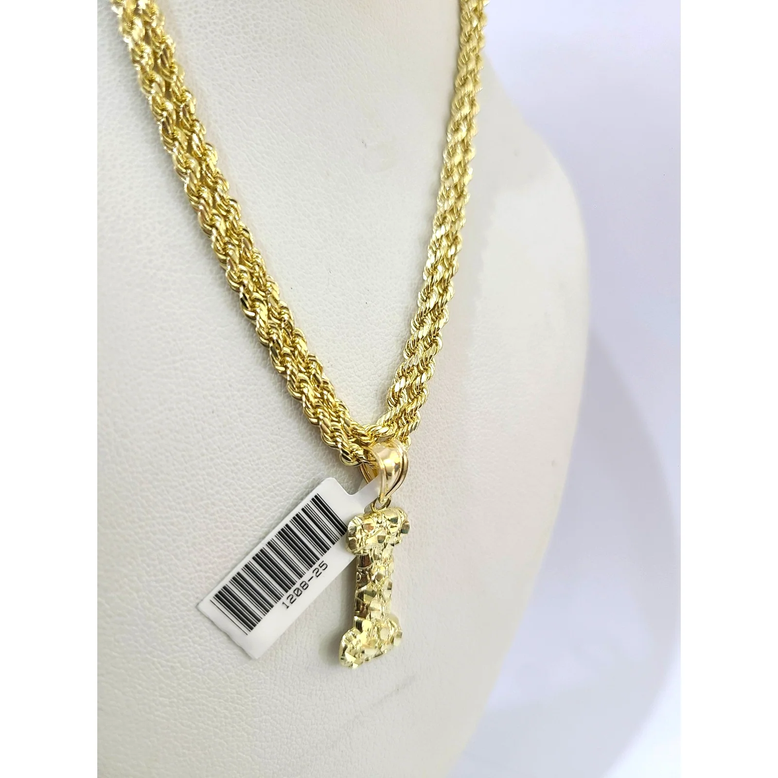 Real 10k Rope Chain Necklace Nugget I Initial Charm Set 3mm 18"-28" Pendant Gold - Image 3