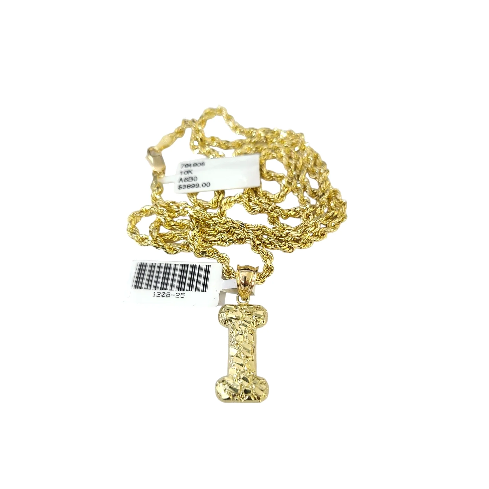 Real 10k Rope Chain Necklace Nugget I Initial Charm Set 3mm 18"-28" Pendant Gold - Image 5