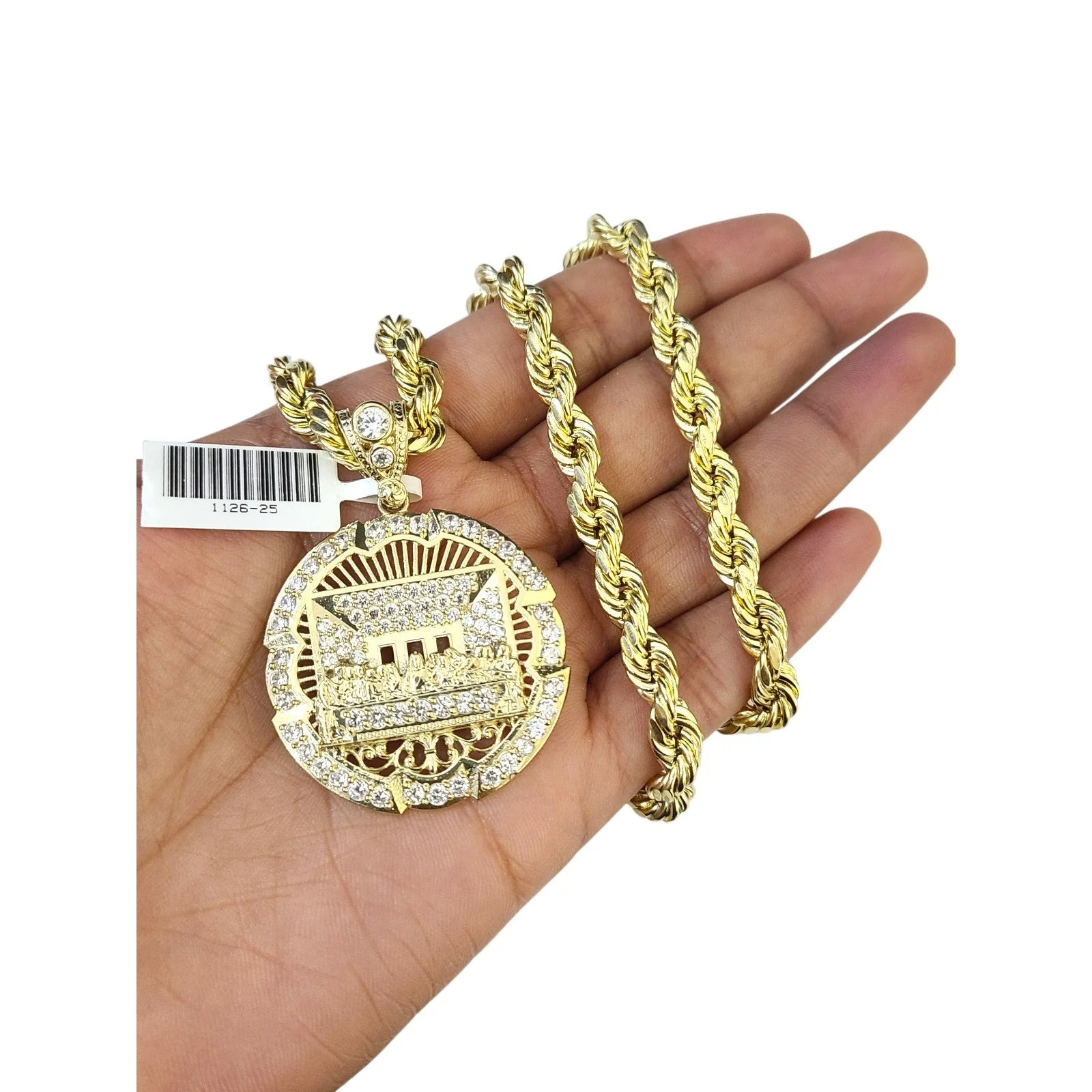 Real 10k Rope Chain Necklace Pendant Last Supper 7mm 20"-30" Set Gold Men - Image 6