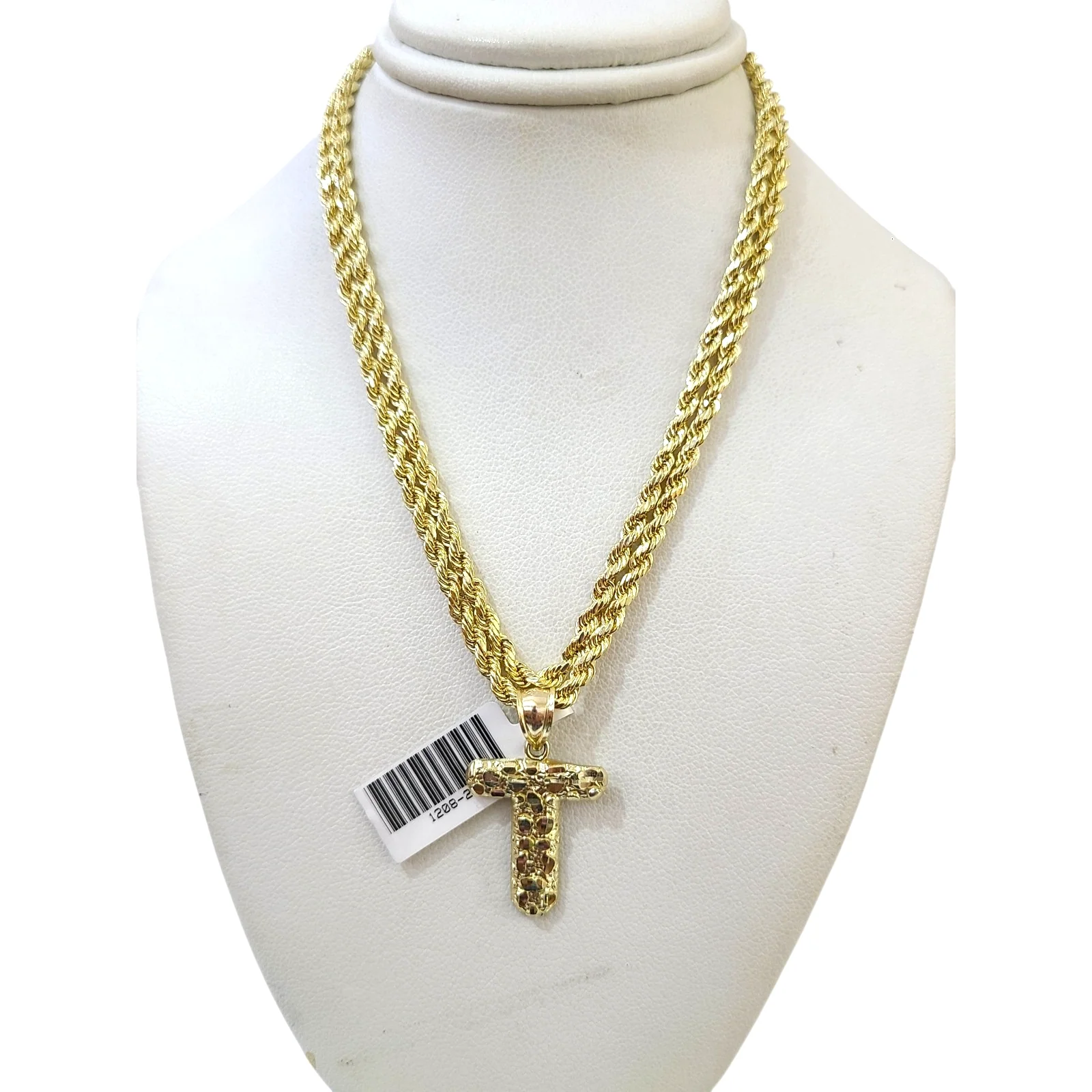 Real 10k Rope Chain Necklace T Nugget Initial Charm 3mm 18"-28" Set Pendant Gold - Image 2
