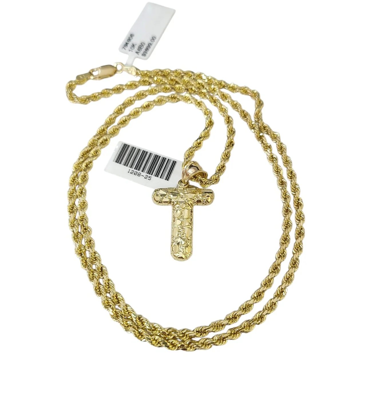 Real 10k Rope Chain Necklace T Nugget Initial Charm 3mm 18"-28" Set Pendant Gold - Image 5