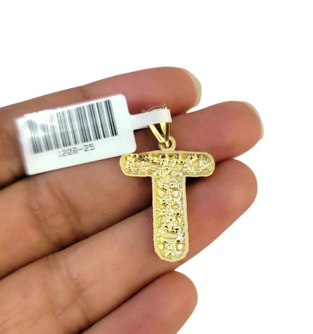 Real 10k Rope Chain Necklace T Nugget Initial Charm 3mm 18"-28" Set Pendant Gold - Image 7