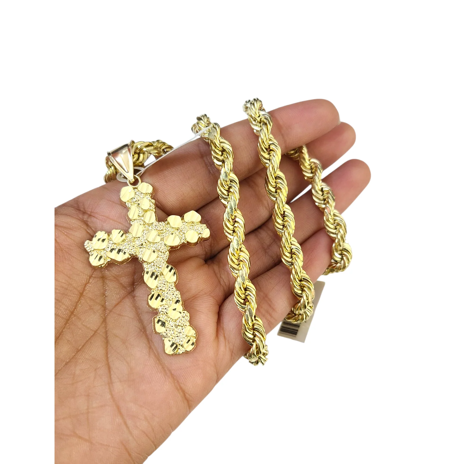 Real 10k Rope Chain Nugget Cross Necklace Pendant Set 7mm 20"-28" Gold Men - Image 3