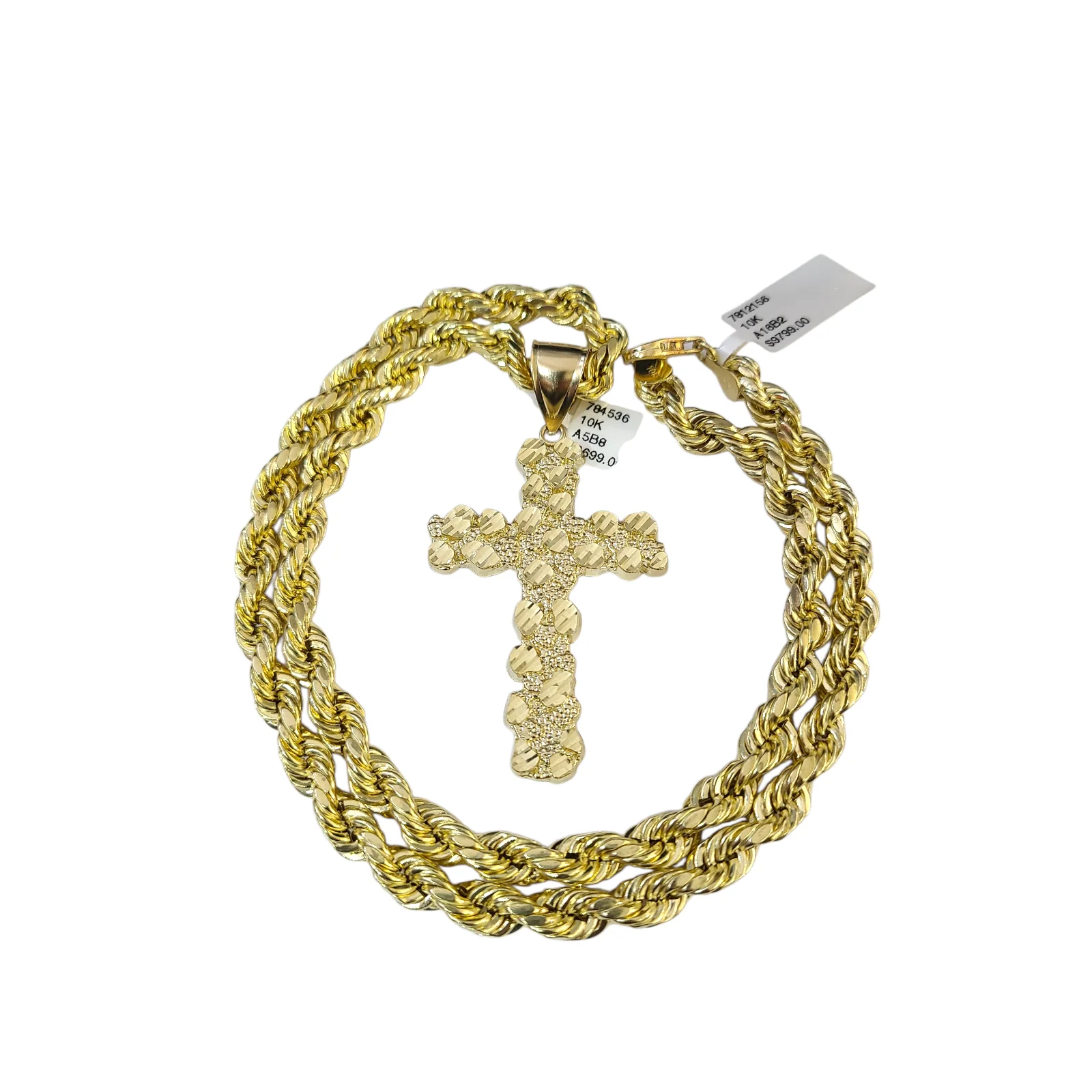 Real 10k Rope Chain Nugget Cross Necklace Pendant Set 7mm 20"-28" Gold Men - Image 5