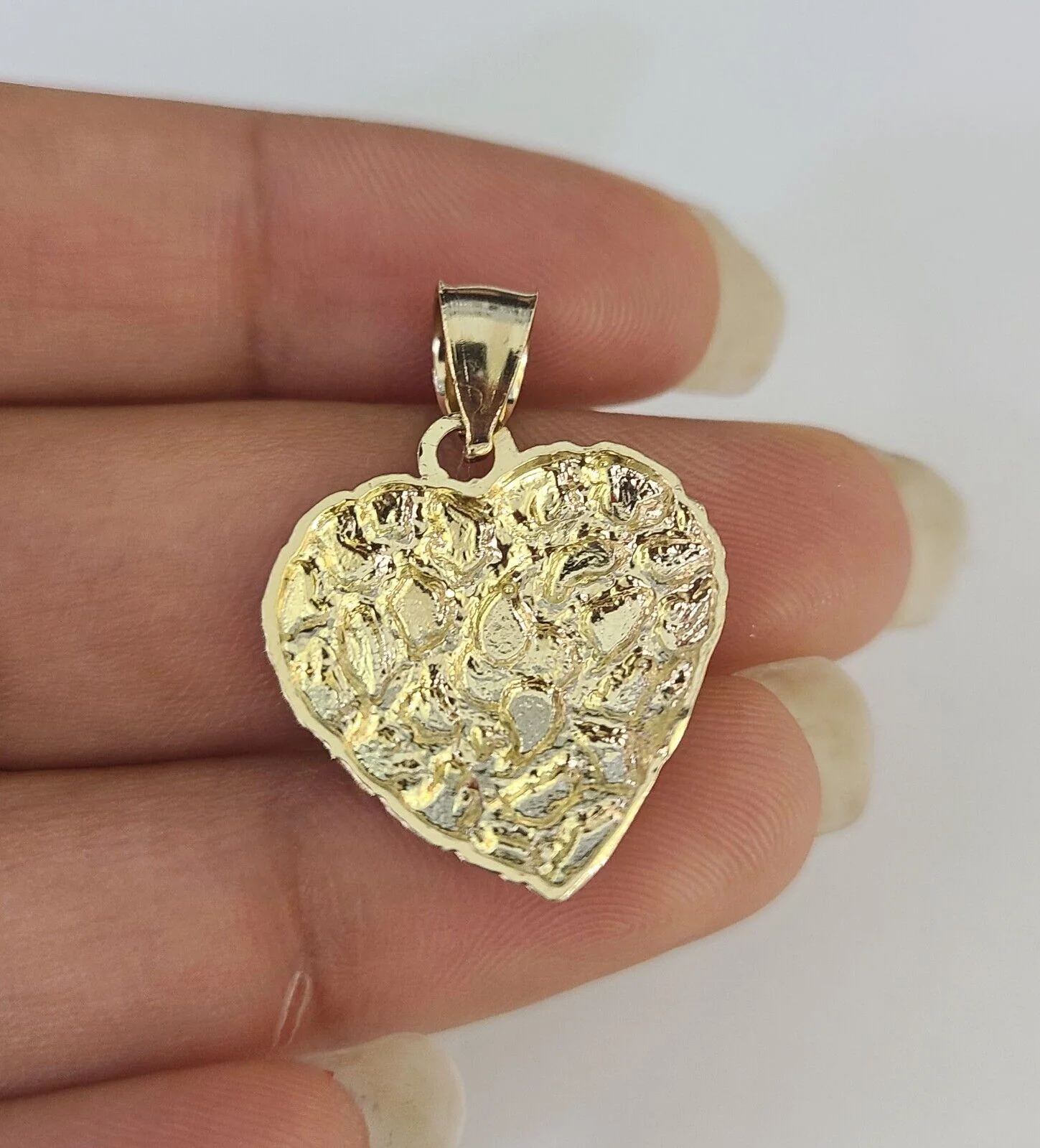 Real 10k Rope Chain Nugget Heart Charm Pendant SET Necklace 3mm 18"-24" Ladies - Image 7