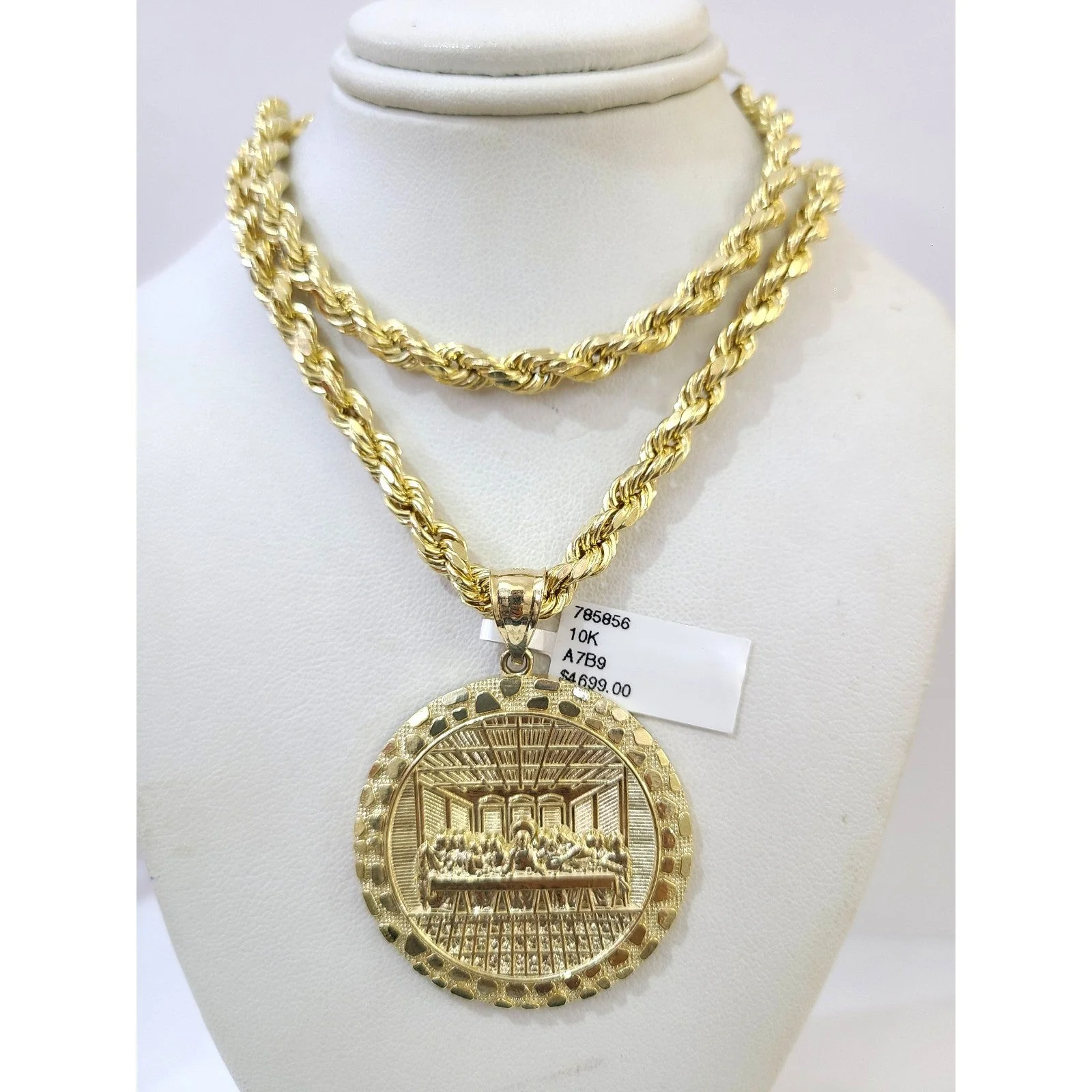 Real 10k Rope Chain Nugget Last Supper Necklace Pendant Set 6mm 20"-28" Gold - Image 4