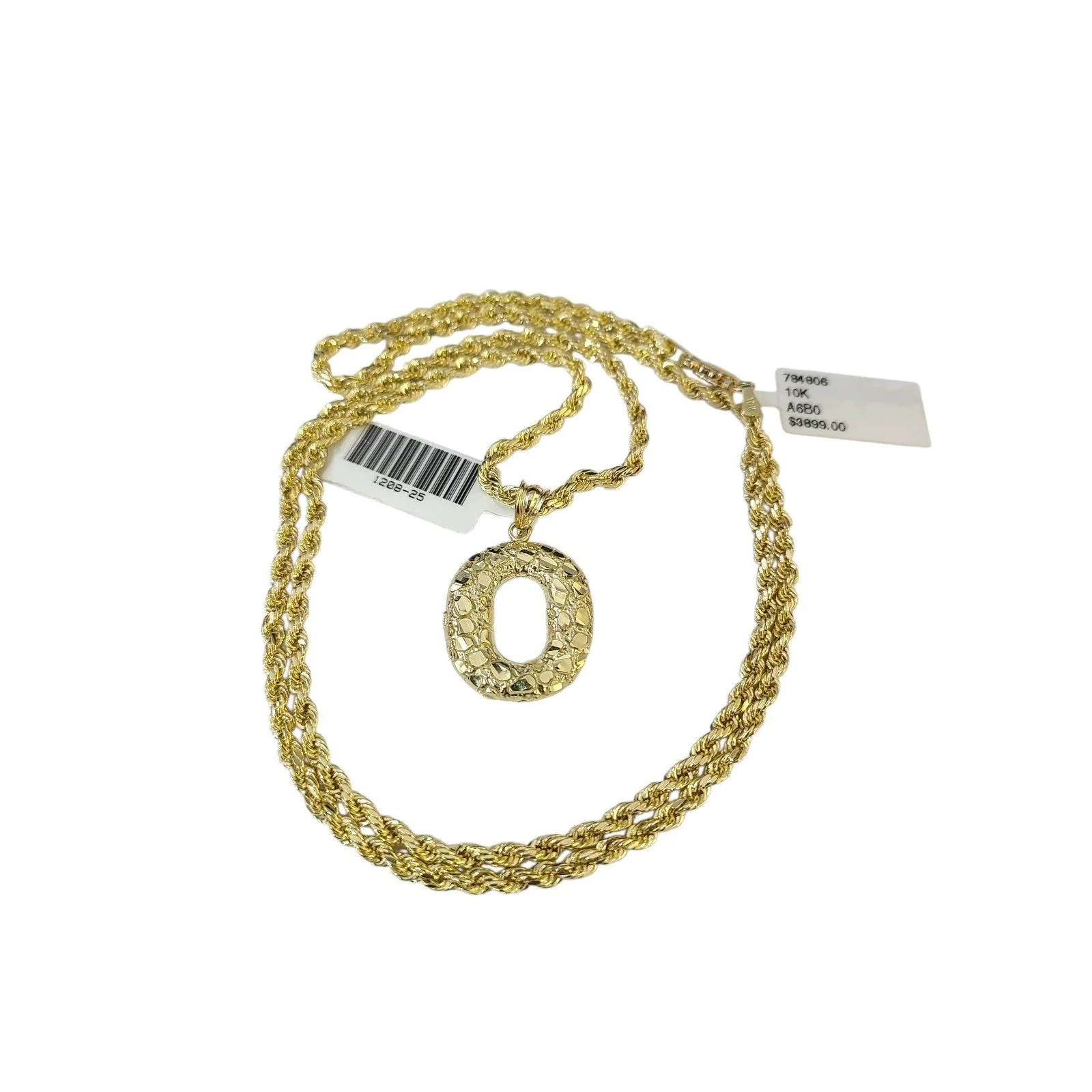 Real 10k Rope Chain O Initial Charm 3mm 18"-28" Necklace Nugget Set Pendant Gold - Image 2
