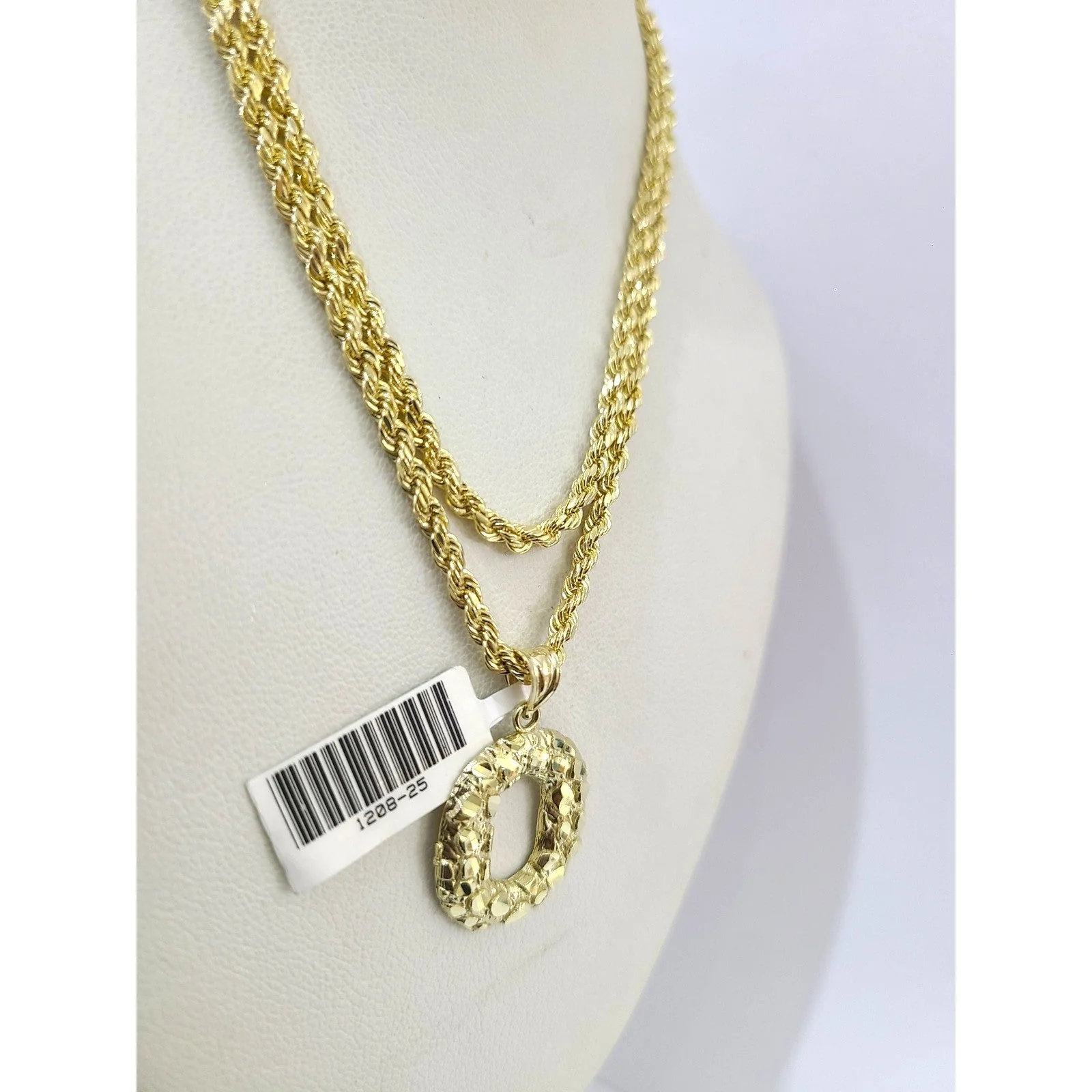 Real 10k Rope Chain O Initial Charm 3mm 18"-28" Necklace Nugget Set Pendant Gold - Image 3