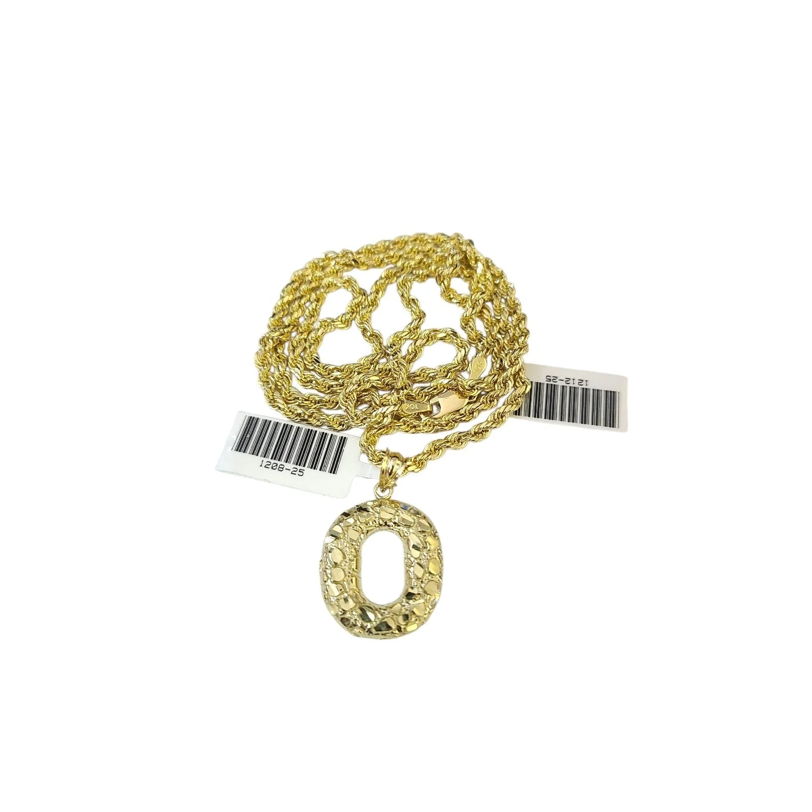 Real 10k Rope Chain O Initial Charm 3mm 18"-28" Necklace Nugget Set Pendant Gold - Image 4