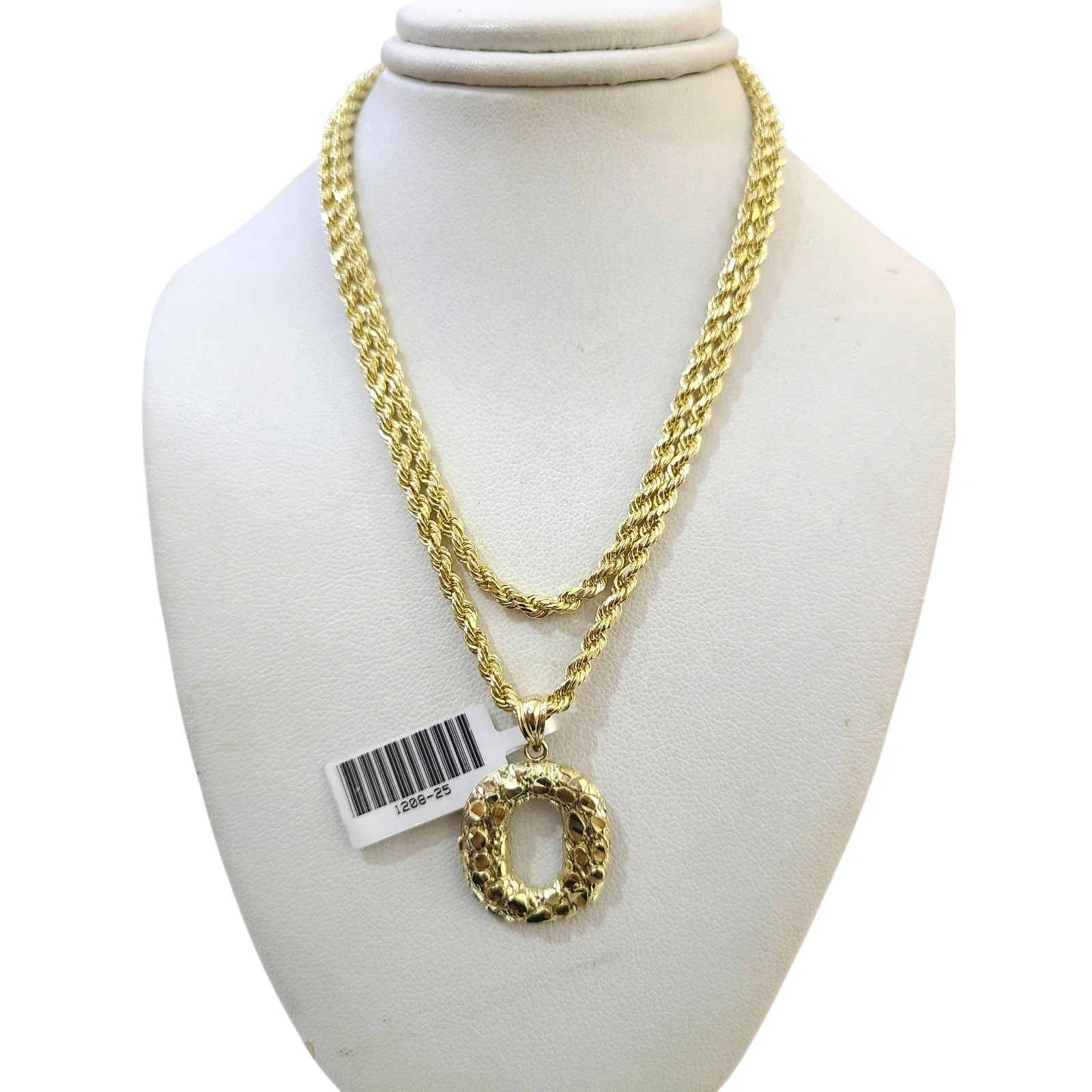 Real 10k Rope Chain O Initial Charm 3mm 18"-28" Necklace Nugget Set Pendant Gold - Image 6
