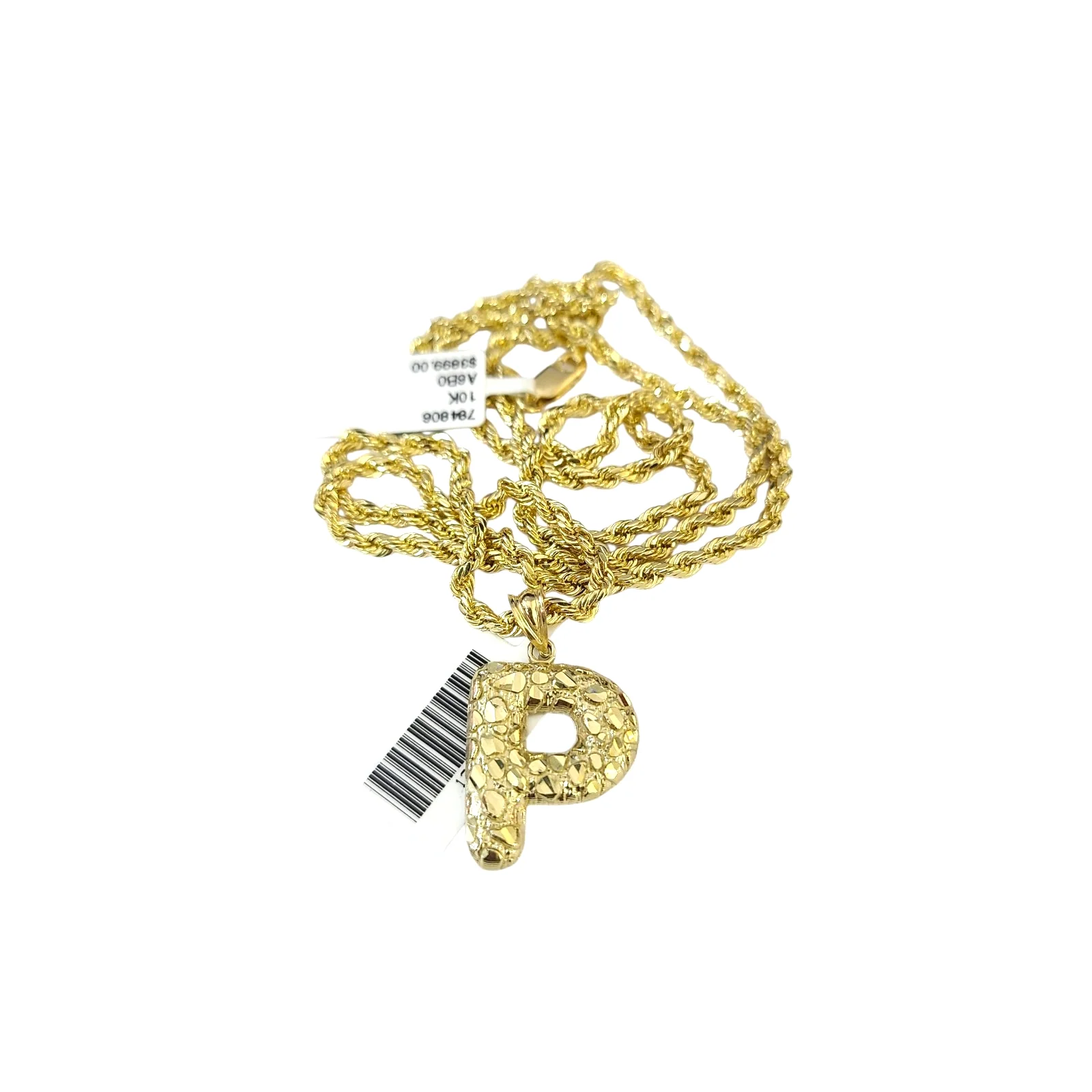 Real 10k Rope Chain P Initial Charm 3mm 18"-28" Necklace Nugget Set Pendant Gold - Image 2