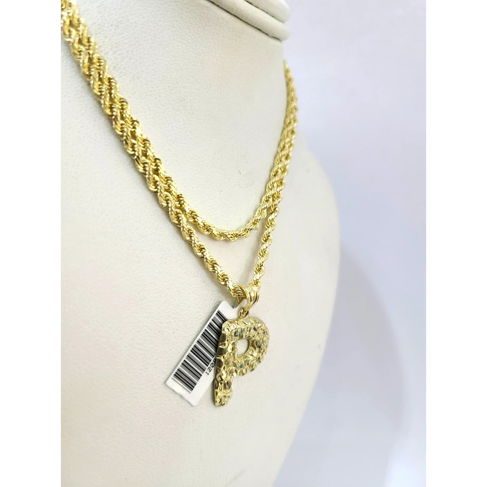 Real 10k Rope Chain P Initial Charm 3mm 18"-28" Necklace Nugget Set Pendant Gold - Image 3