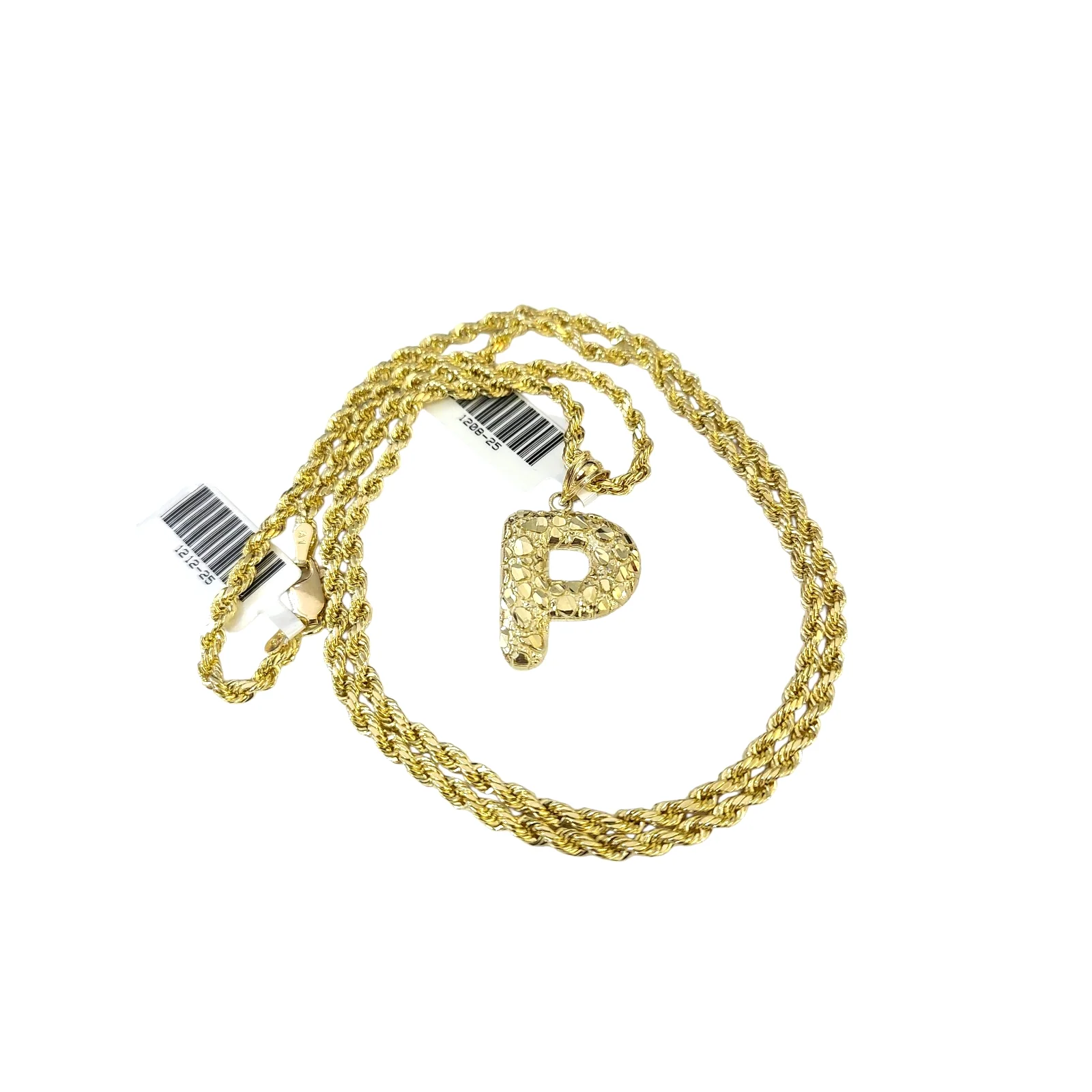 Real 10k Rope Chain P Initial Charm 3mm 18"-28" Necklace Nugget Set Pendant Gold - Image 4