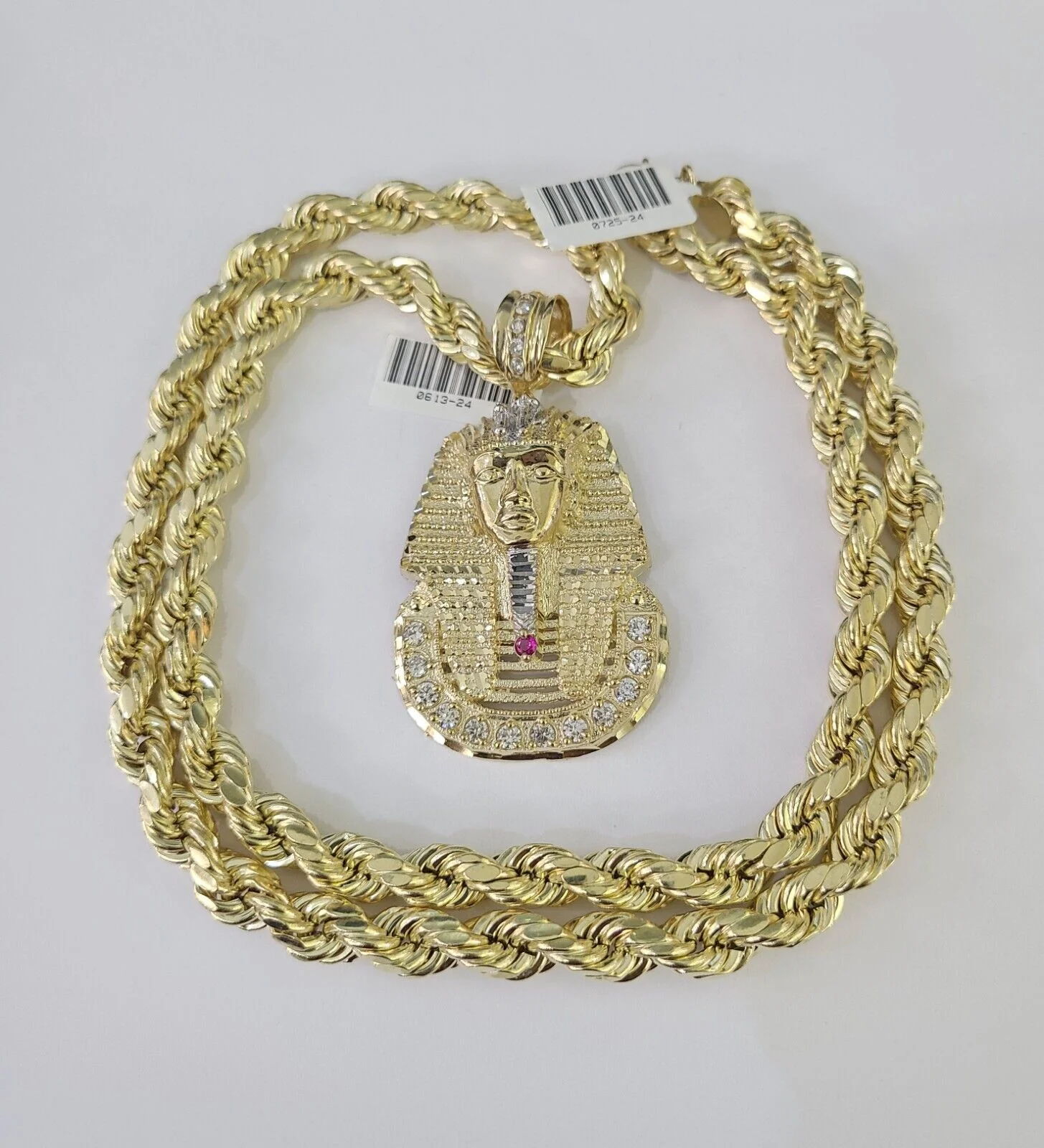 Real 10k Rope Chain Pharaoh Charm Set 8mm 20"-30" Inch Necklace Yellow Gold - Image 3