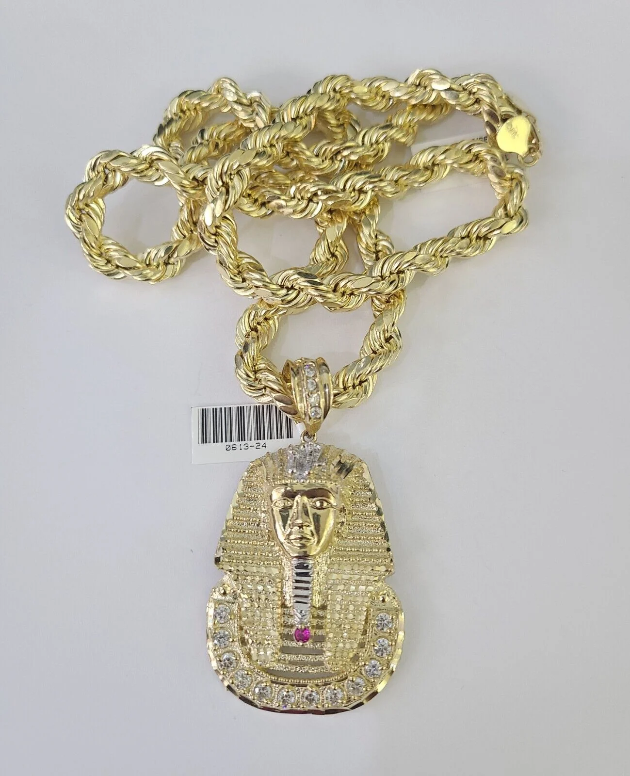 Real 10k Rope Chain Pharaoh Charm Set 8mm 20"-30" Inch Necklace Yellow Gold - Image 5
